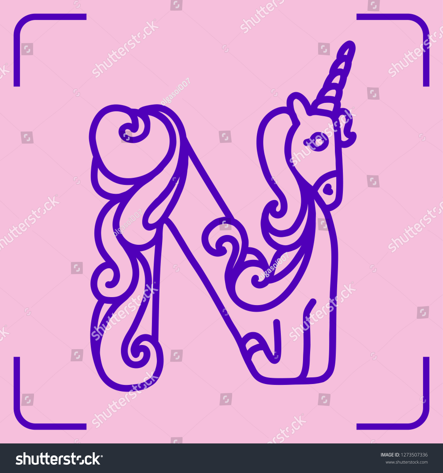 letter n unicorn written by unicorns stock vector royalty free 1273507336