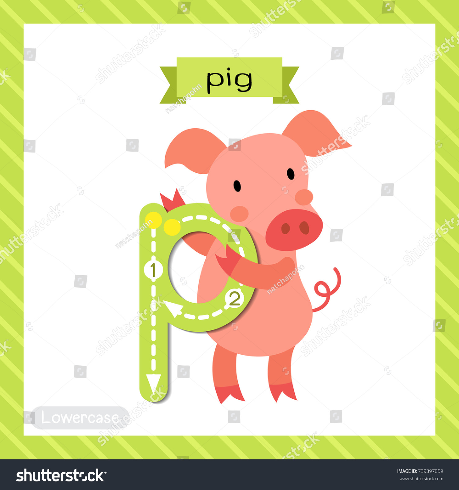 Letter P Lowercase Cute Children Colorful Stock Vector Royalty Free