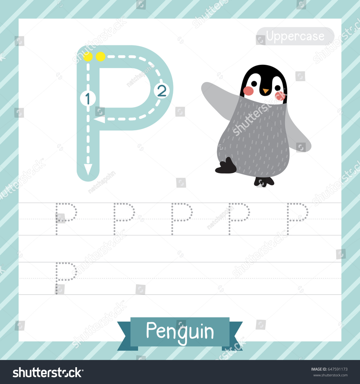 Letter P Uppercase Tracing Practice Worksheet Stock Vector (Royalty ...