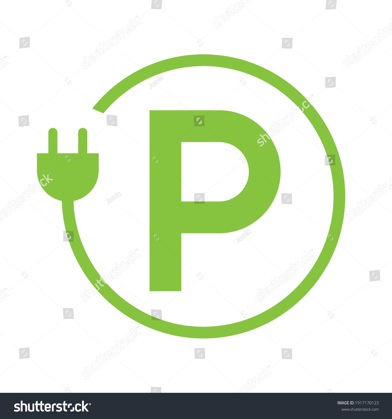 SVG of Letter P with plug icon, Green electric vehicle parking sign, Electric car charging point, Parking space for Eco friendly hybrid cars, Vector illustration svg