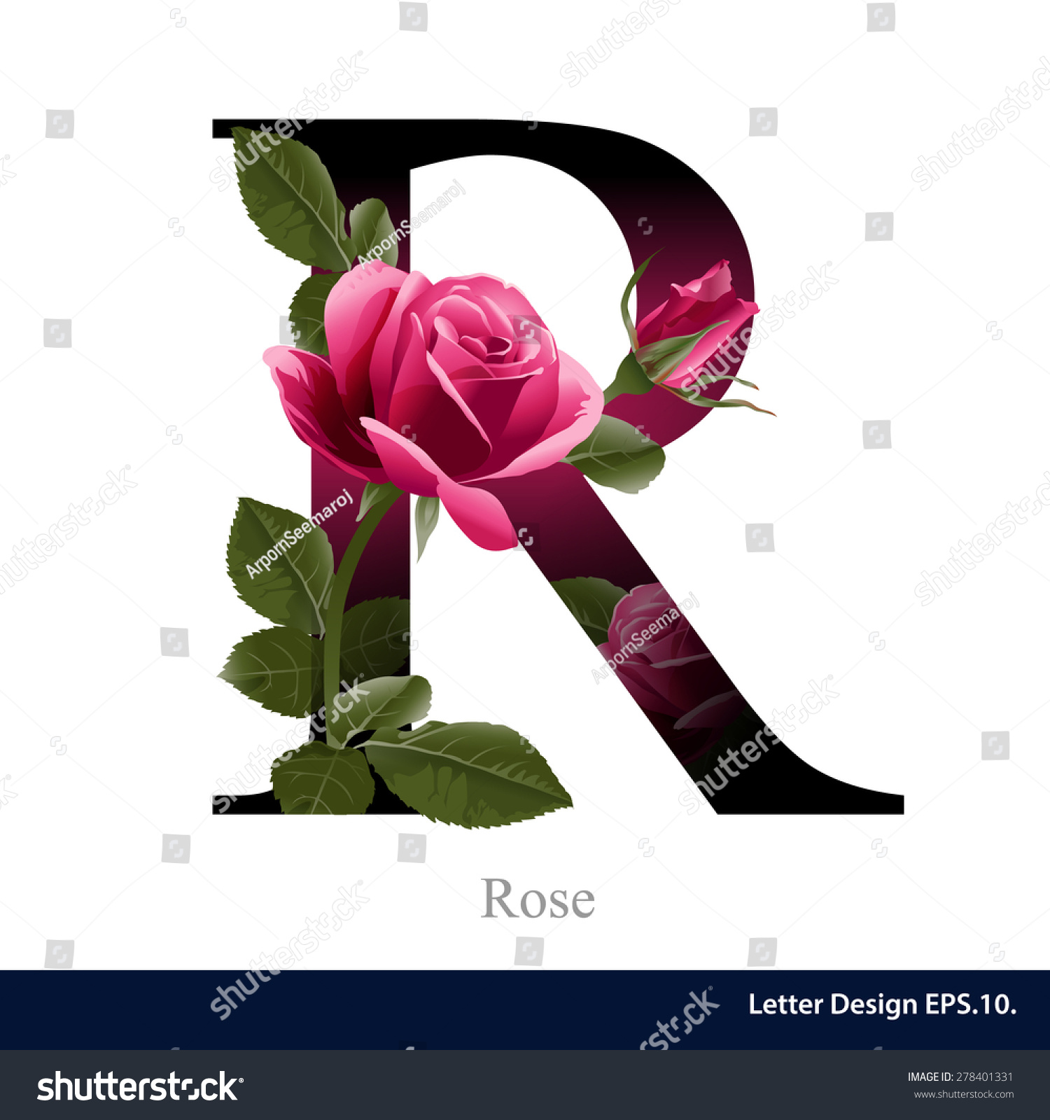 Letter R Vector Alphabet Rose Flower Stock Vector Royalty Free