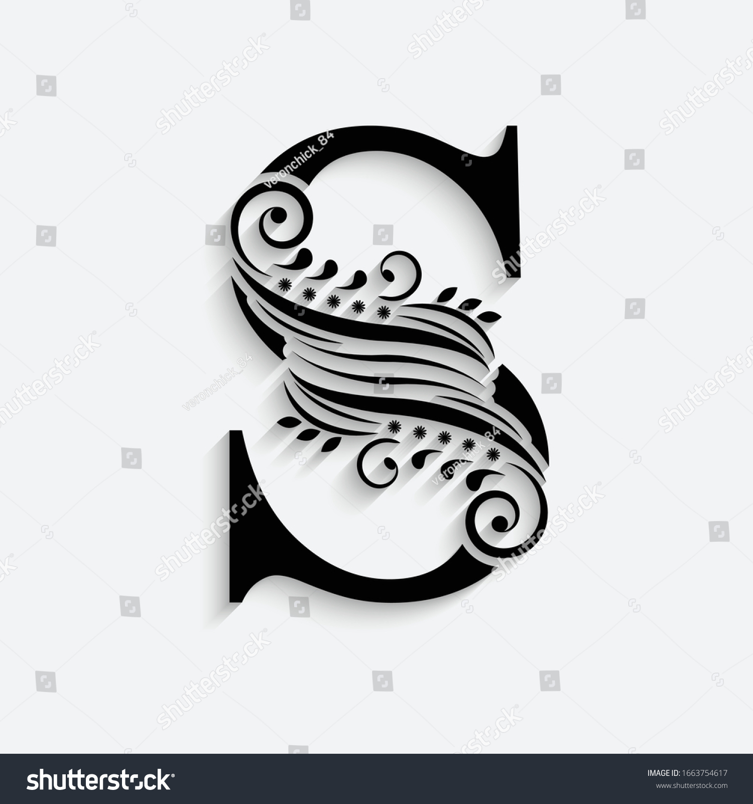 Letter S Black Flower Alphabet Beautiful Stock Vector (Royalty Free ...