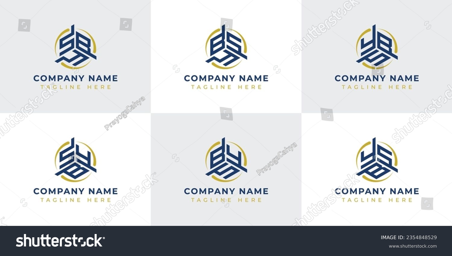 SVG of Letter SBY, SYB, BSY, BYS, YSB, YBS Hexagonal Technology Logo Set. Suitable for any business. svg