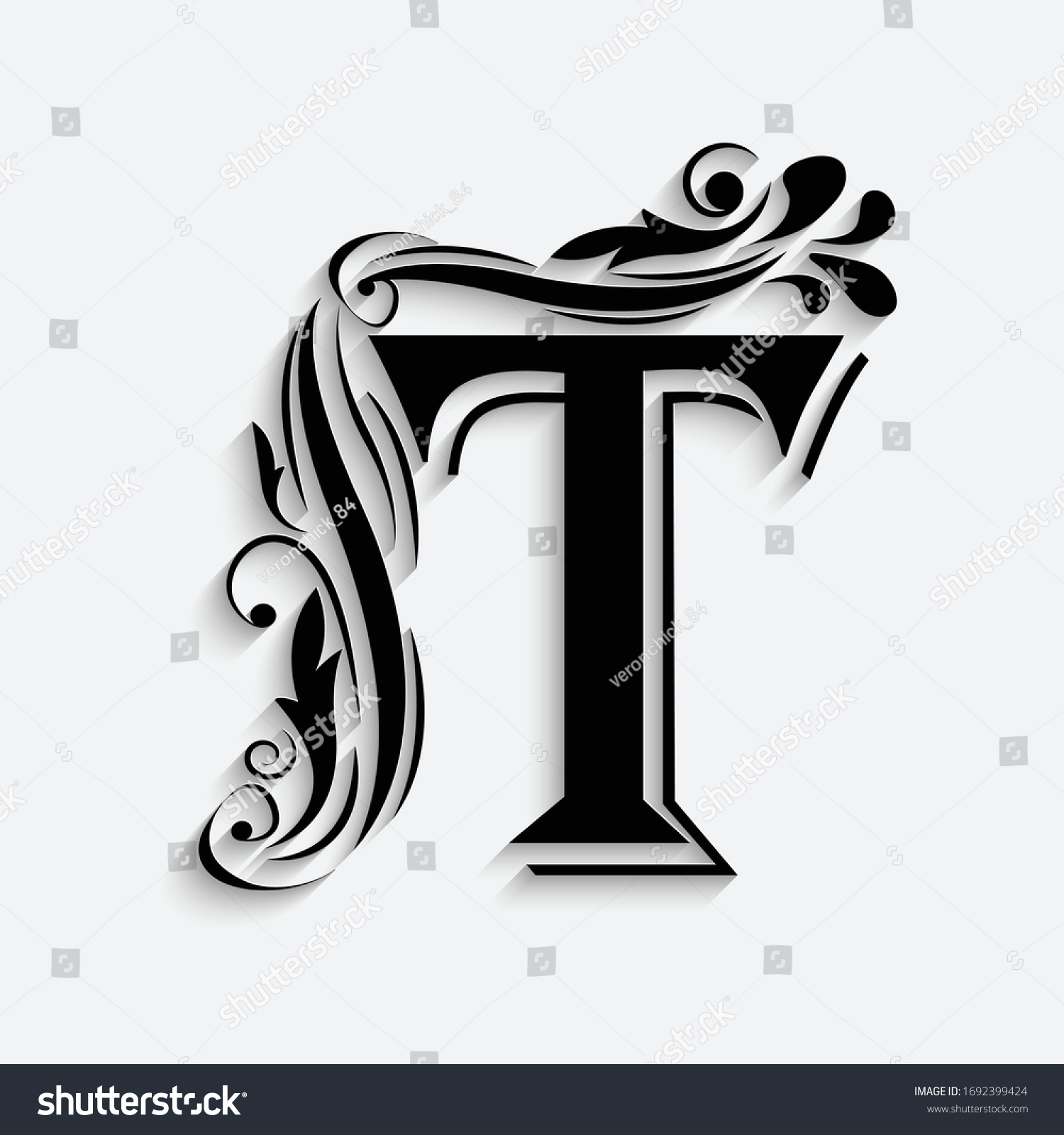 Letter T Black Flower Alphabet Beautiful Stock Vector Royalty Free 1692399424