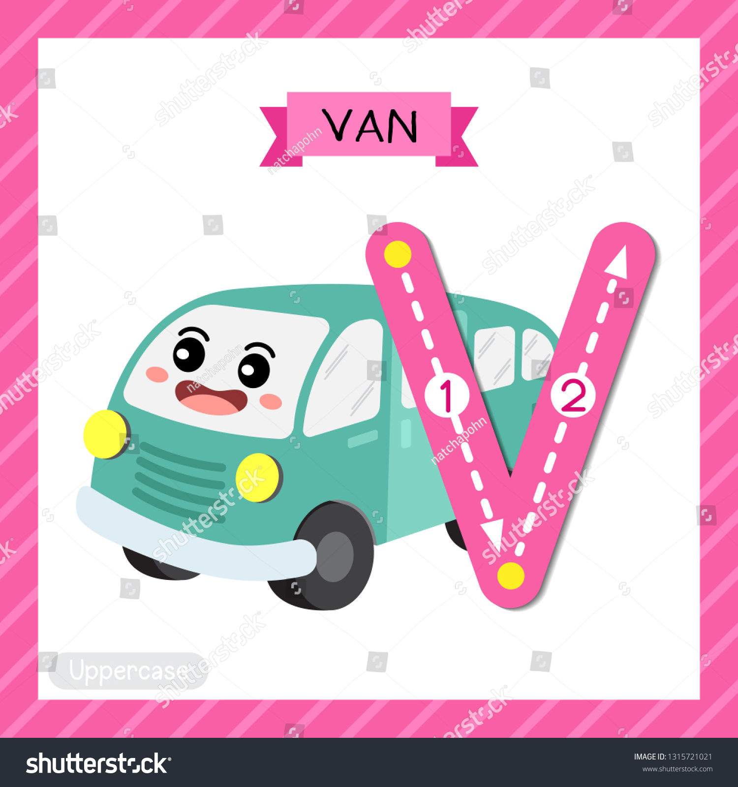 Letter V Uppercase Cute Children Colorful Stock Vector Royalty Free 1315721021