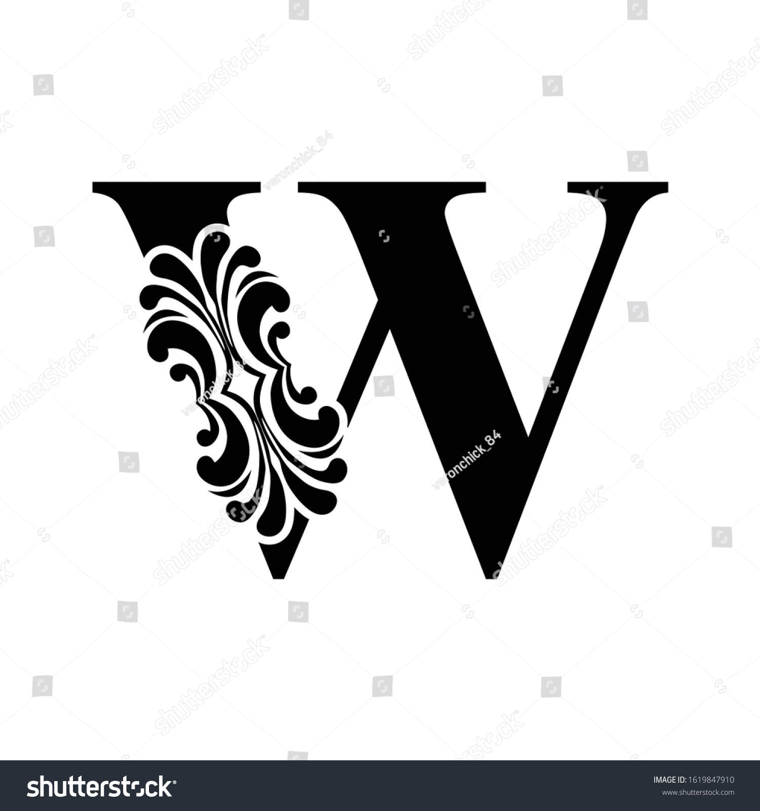 Letter W Vintage Black Flower Ornament Stock Vector (Royalty Free ...