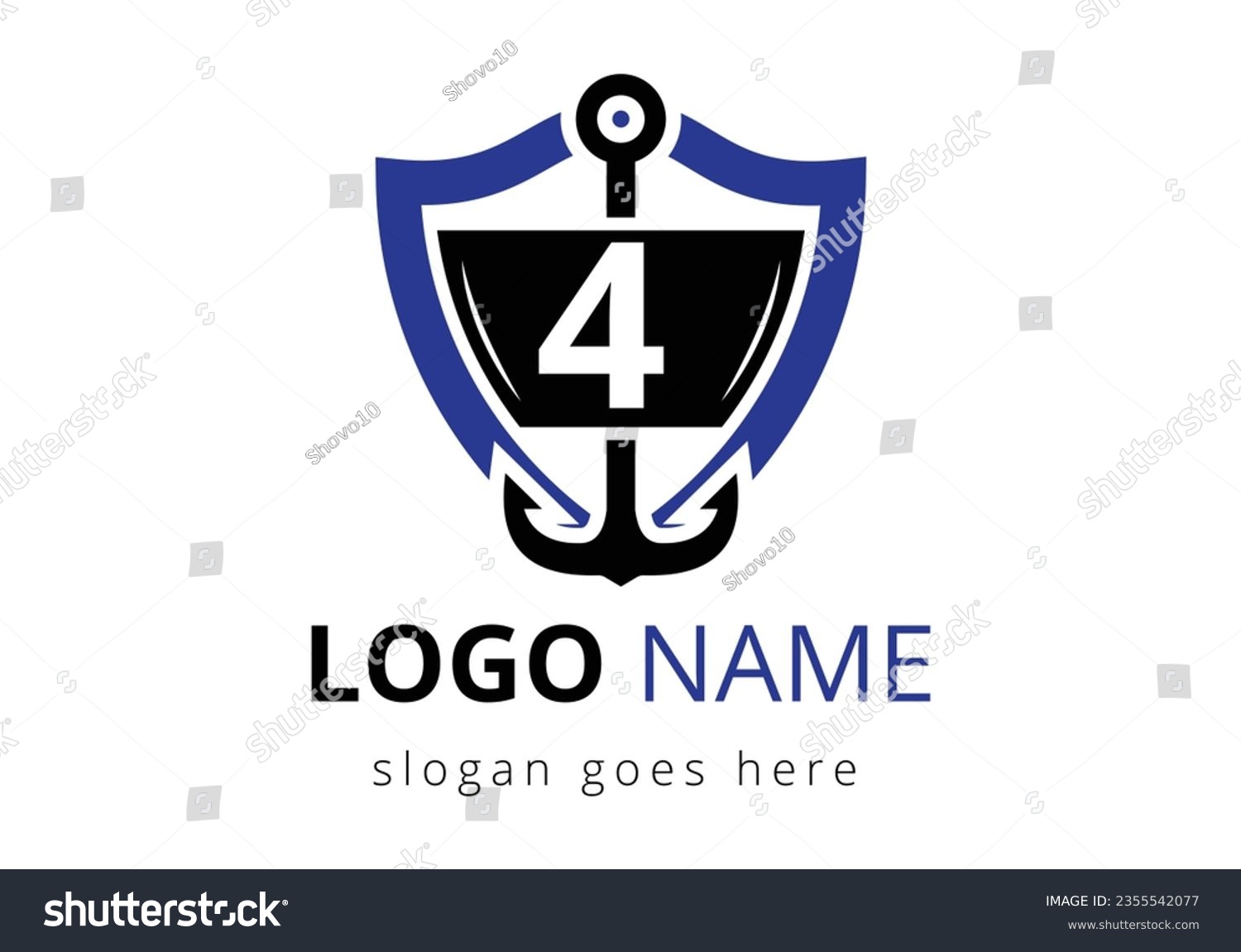 SVG of letter 4 with Anchor Logo Design Template. Marine, Sailing Boat Logo svg