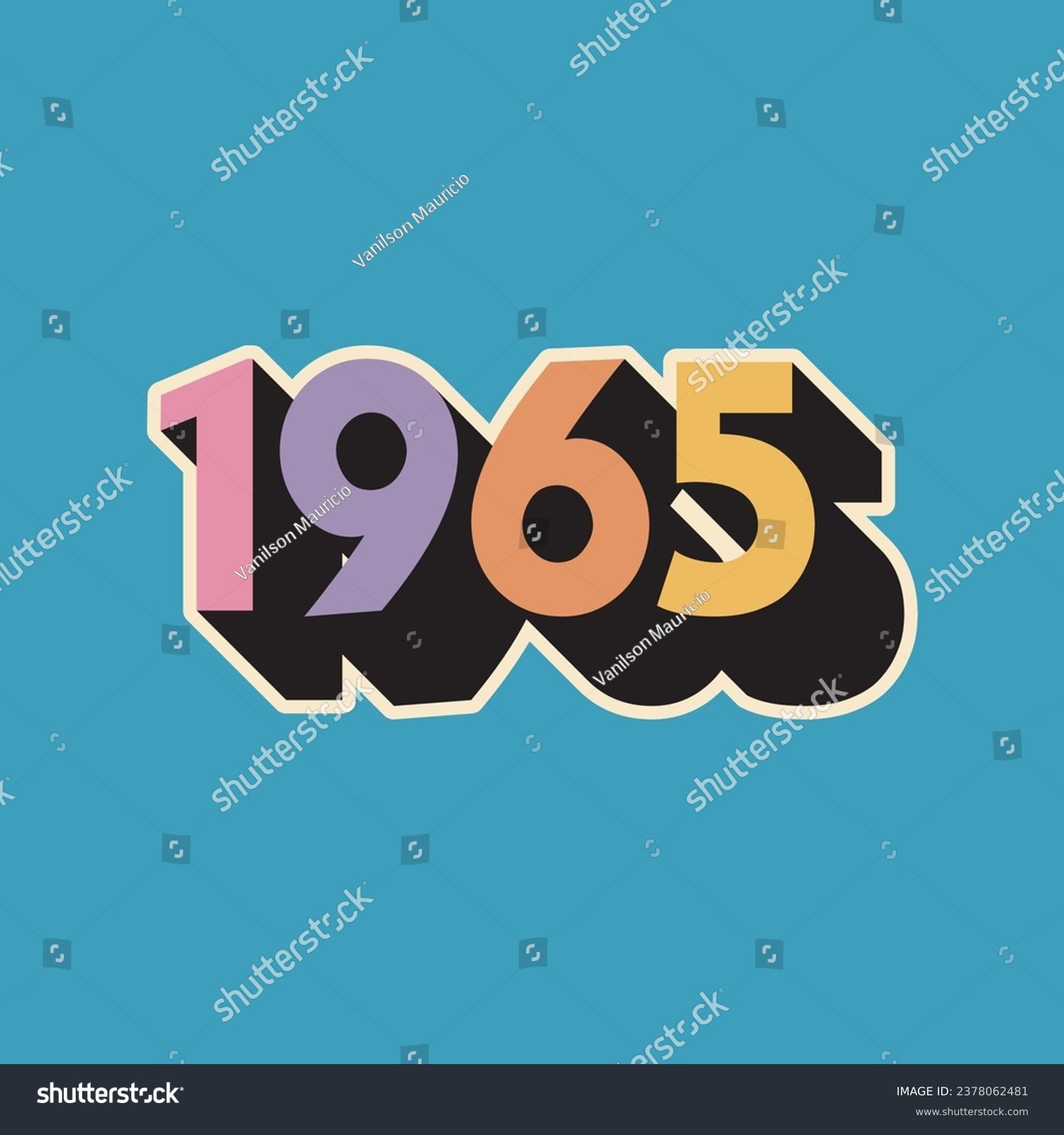 SVG of Lettering from the year 1965 with long shadow, colorful, color palette. svg