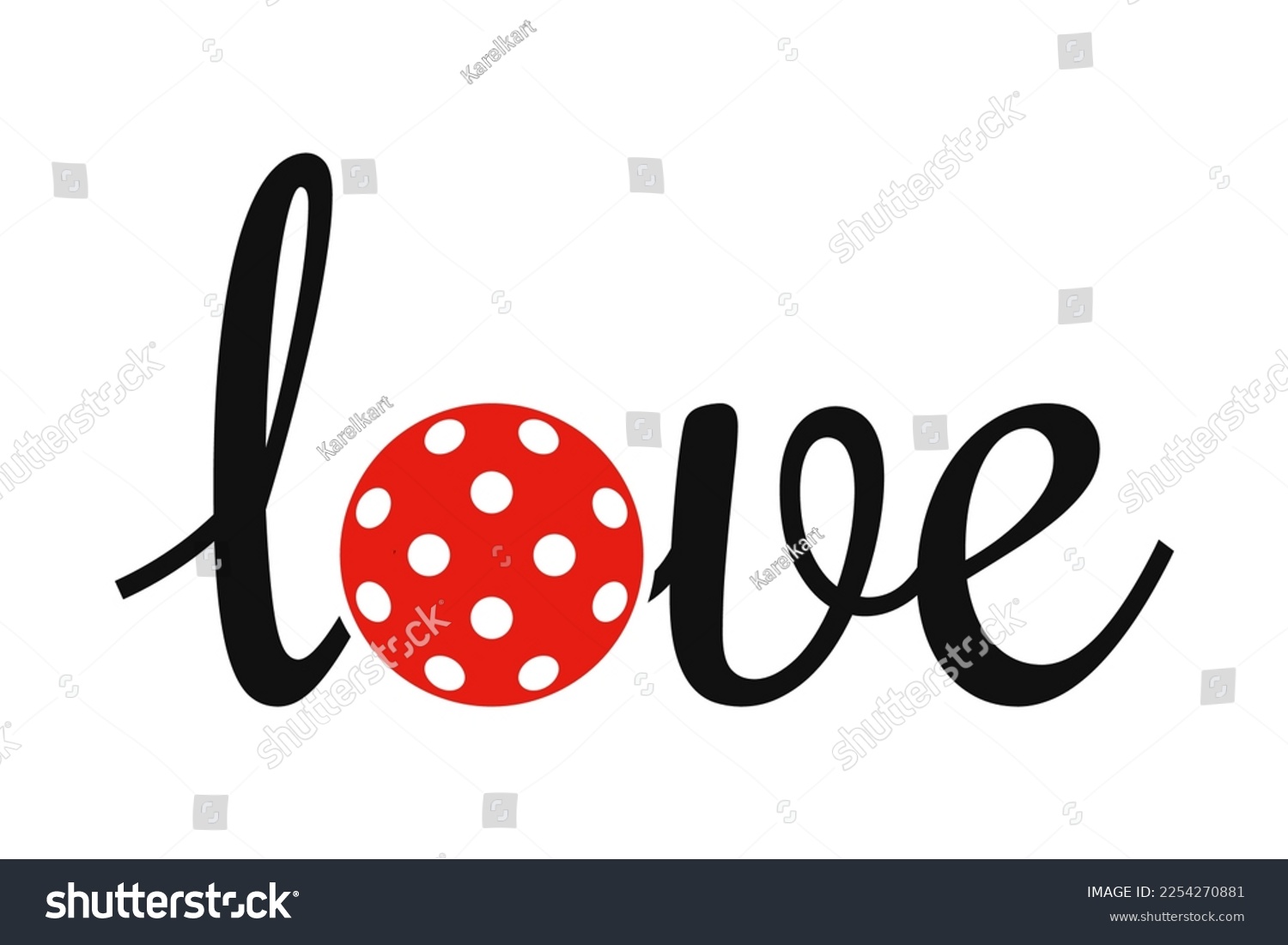 SVG of Lettering love with a pickleball ball. Isolated vector illustration on white background. svg