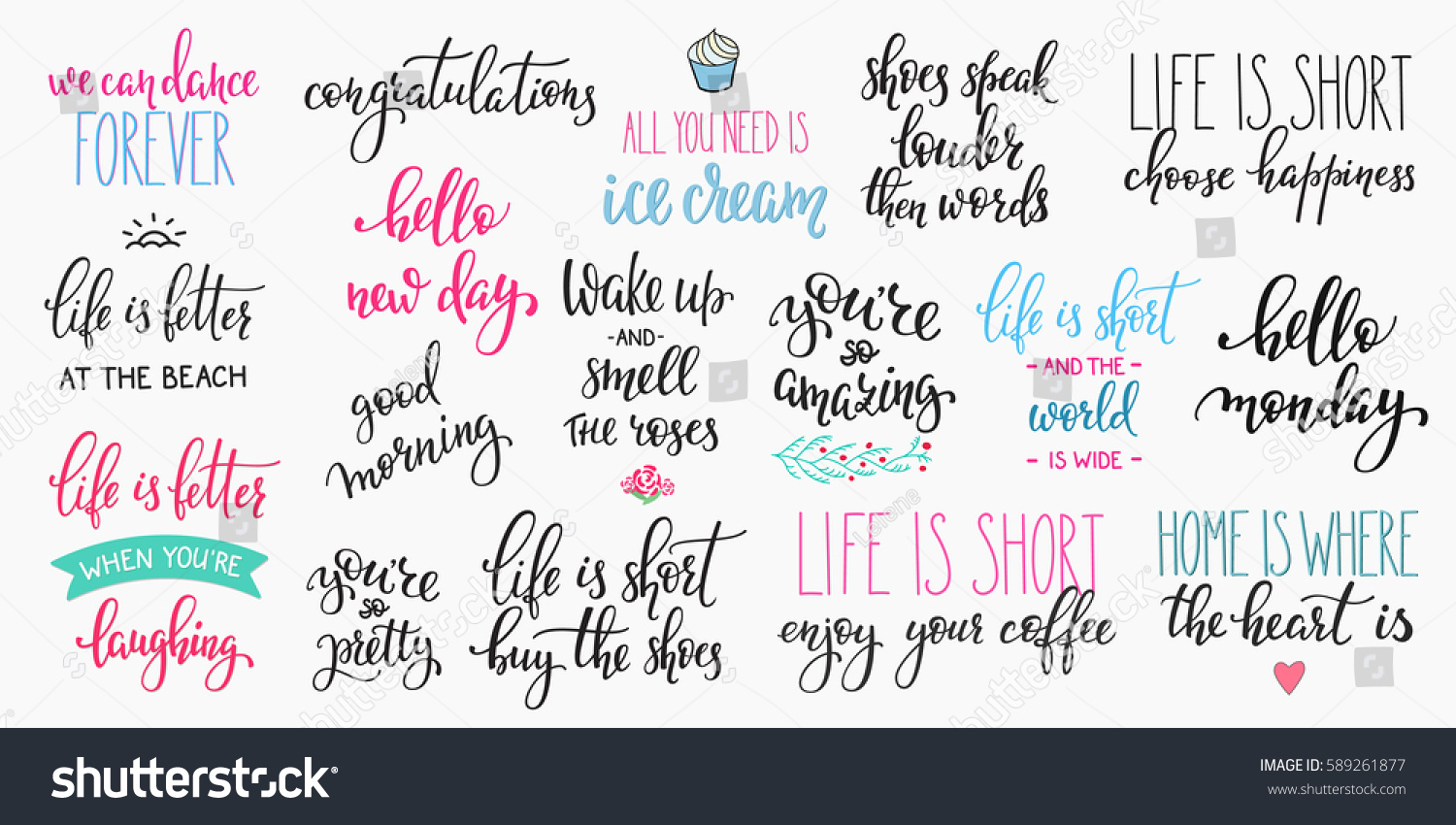 Lettering photography overlay set Motivational quote Sweet cute inspiration typography Calligraphy photo graphic