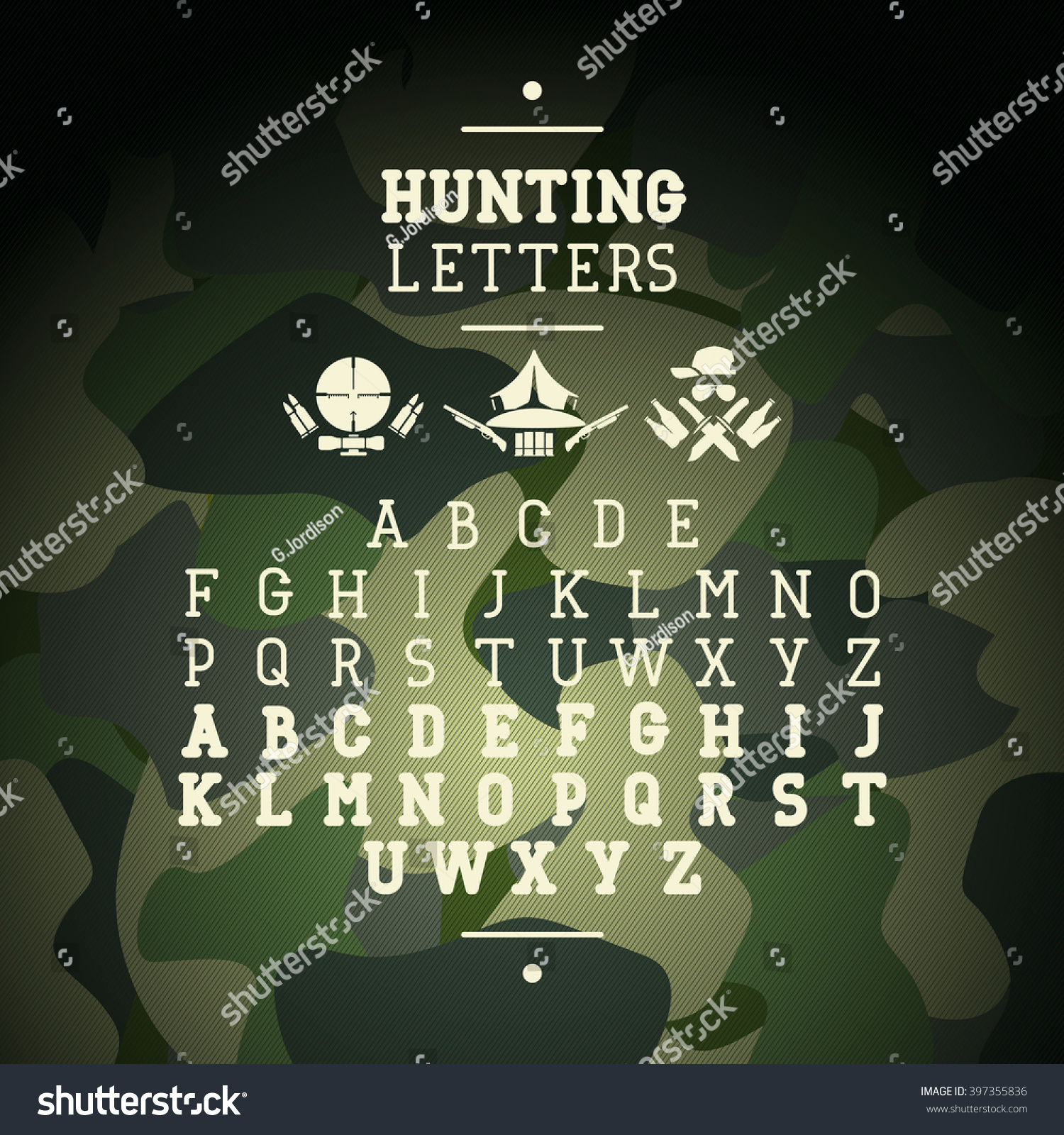 Lettering Serif Graphics Hunting Camouflage Background Stock Lettering Serif Graphics Hunting Camouflage Background Stock