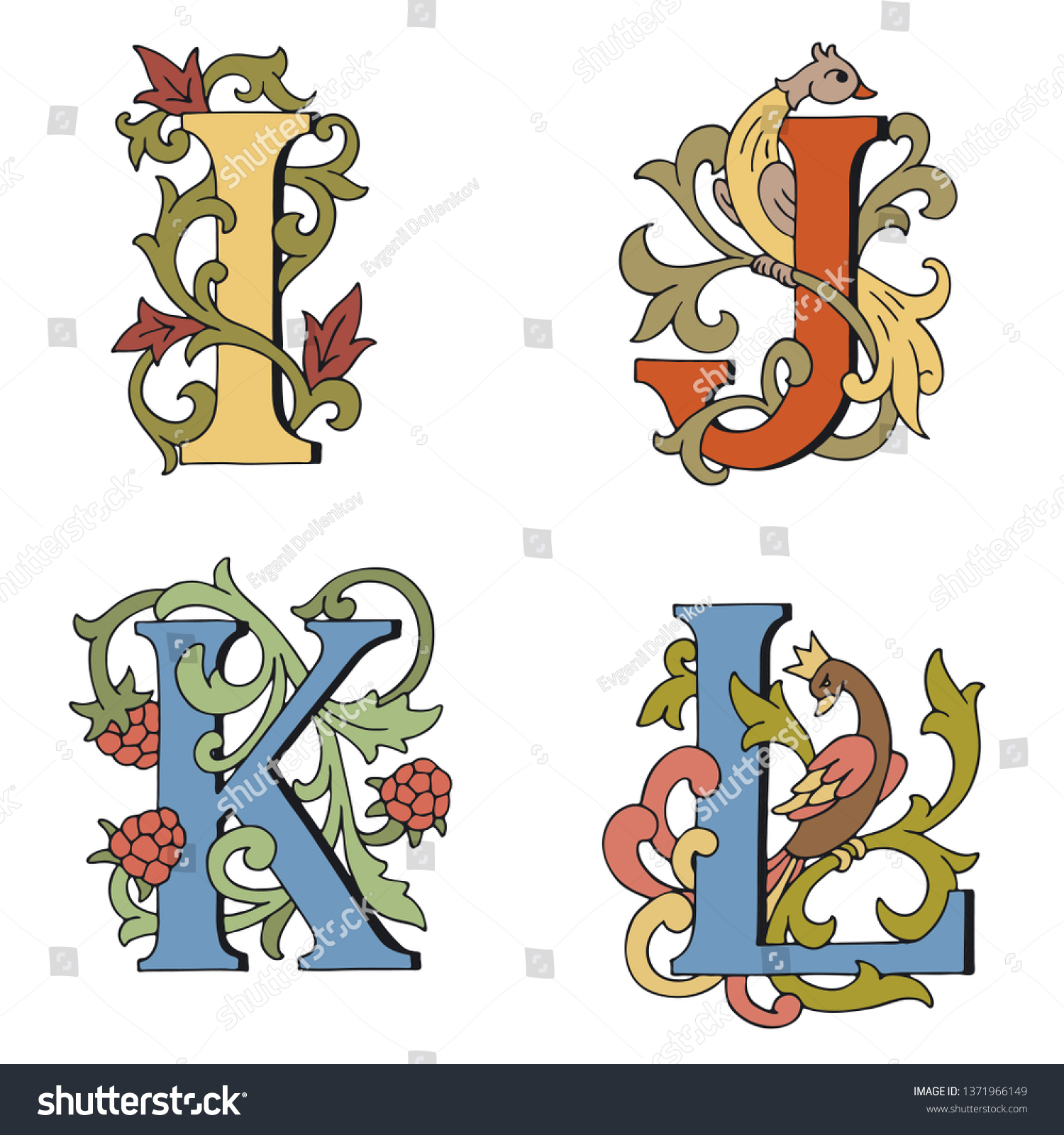 Letters J K L Drop Caps Stock Vector Royalty Free