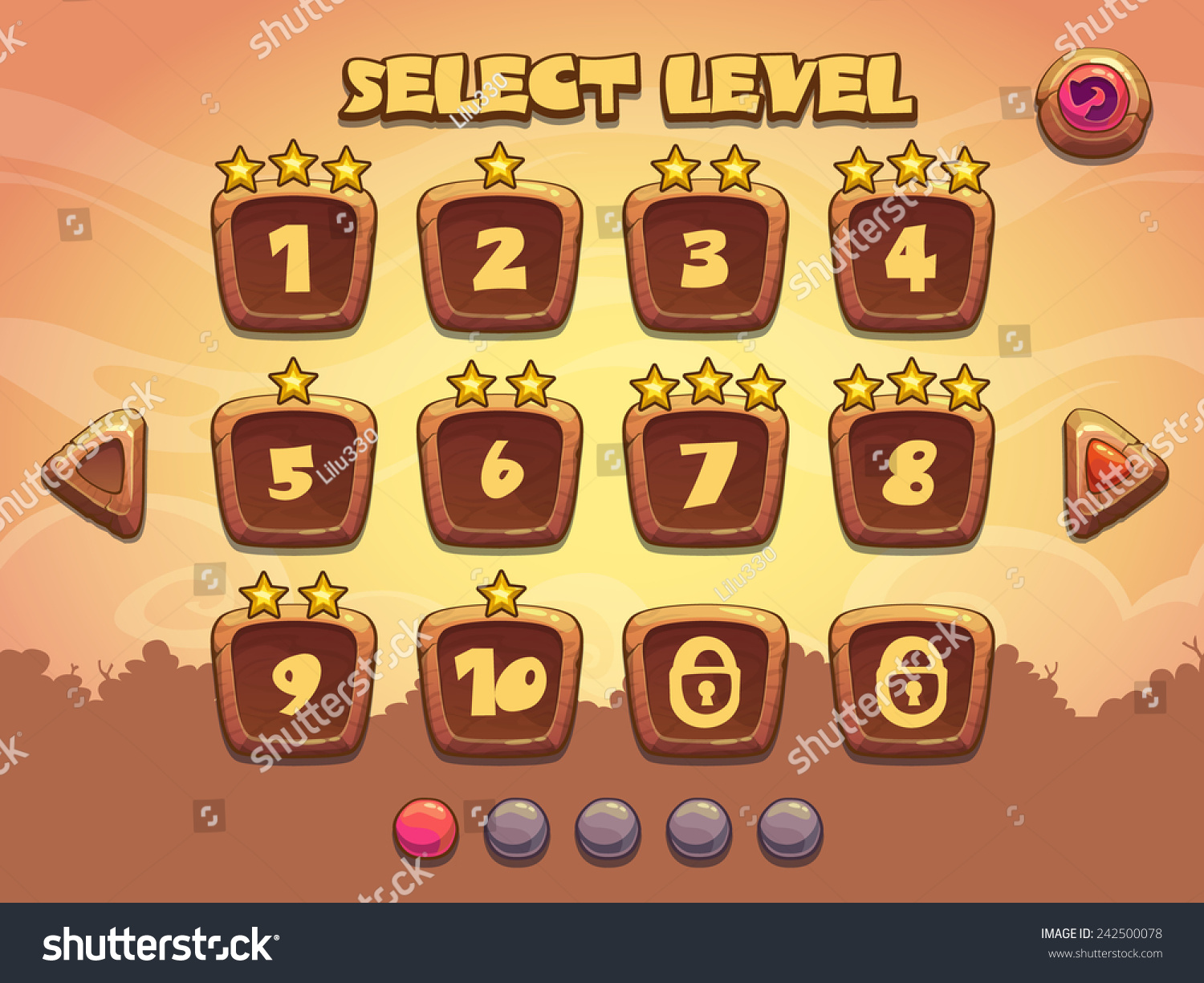 Level Selection Screen Wooden Game Ui Stock Vector 242500078 - Shutterstock