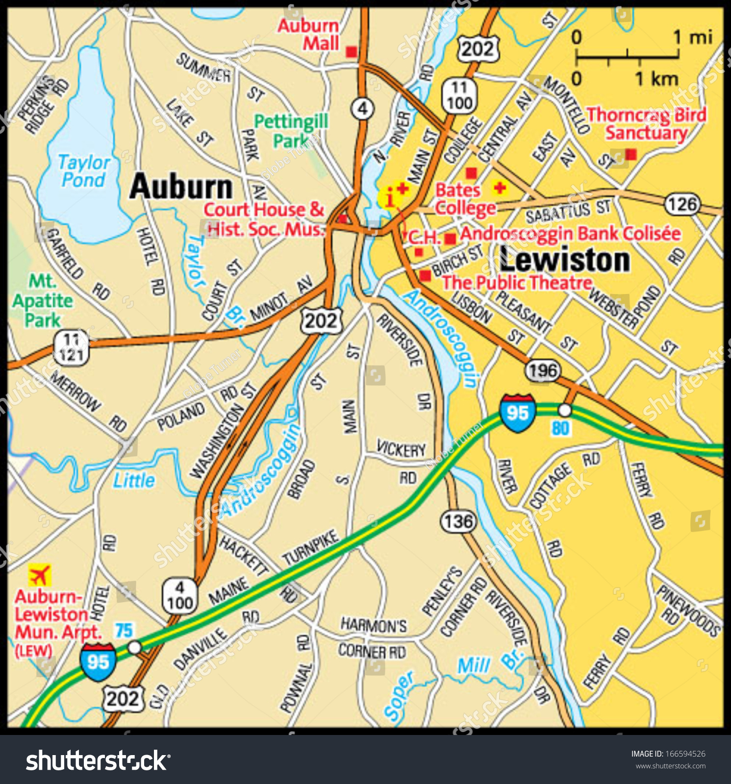 Lewiston Maine Area Map Stock Vector (Royalty Free) 166594526