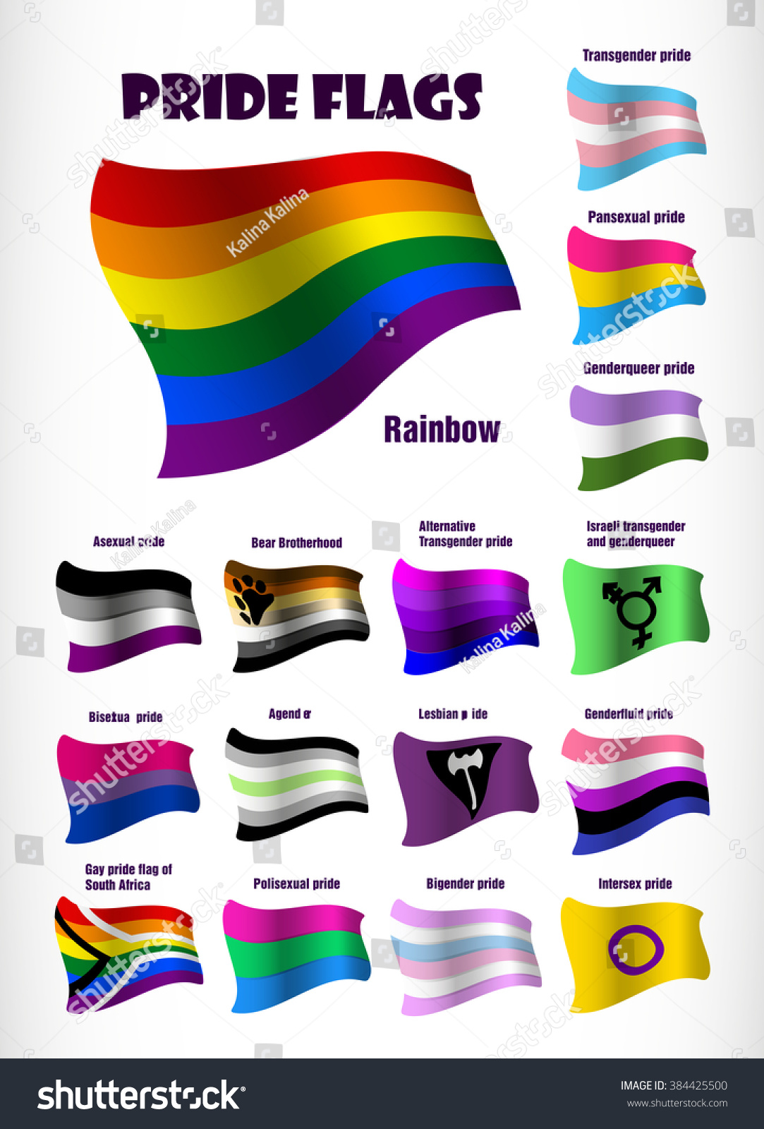 Lgbt Gay Pride Flying Flags Symbols Stock Vector 384425500 - Shutterstock