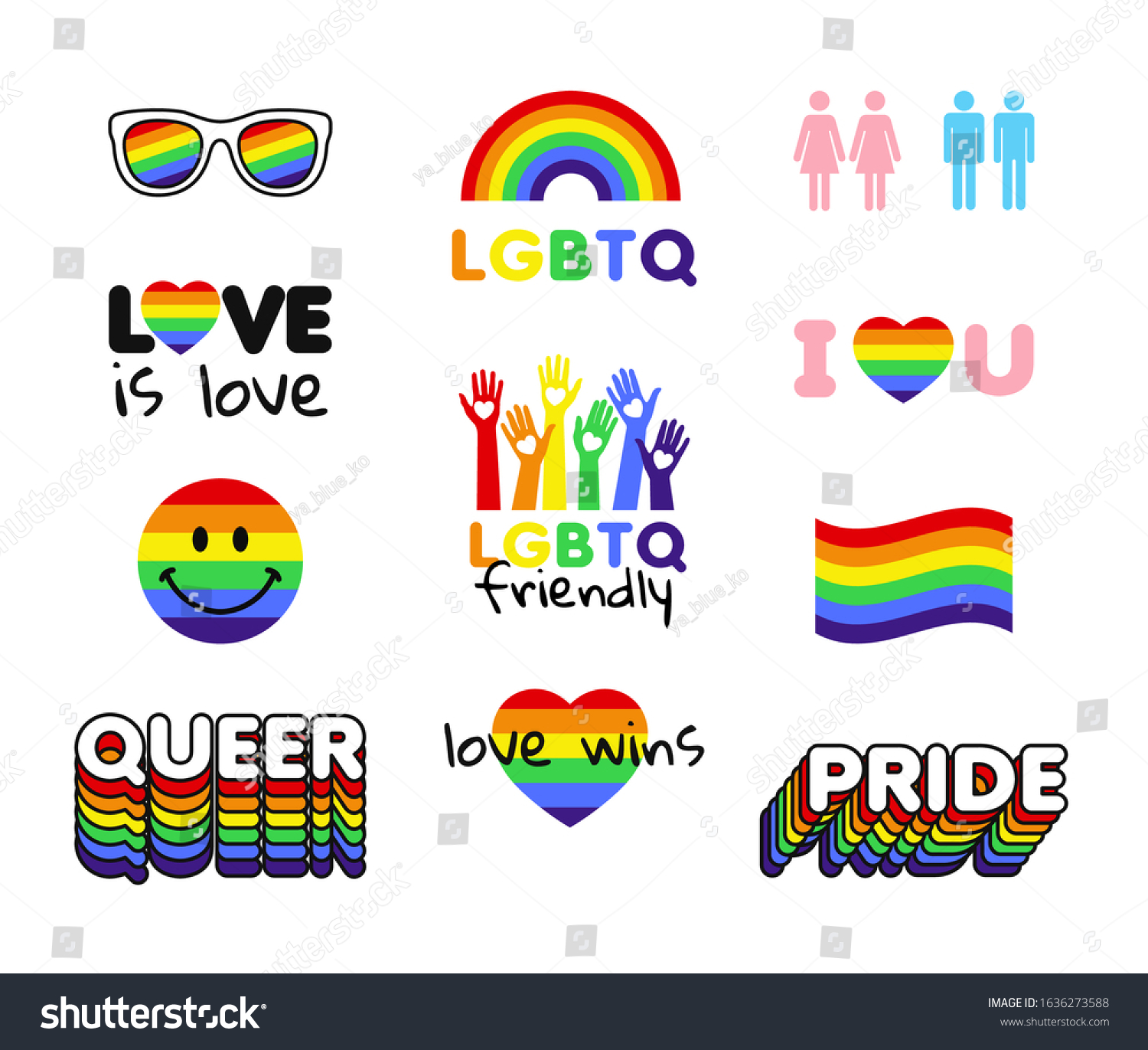 Lgbt Pride Icons Stickers Vector Stock Vector Royalty Free 1636273588