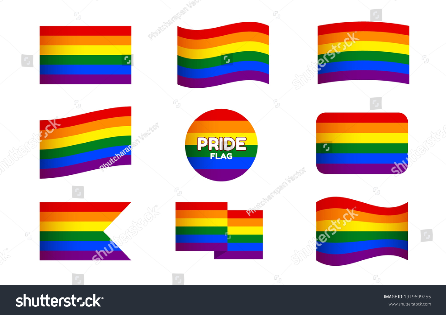 Vektor Stok Lgbt Rainbow Color Flag Icon Set Tanpa Royalti 1919699255 Shutterstock 