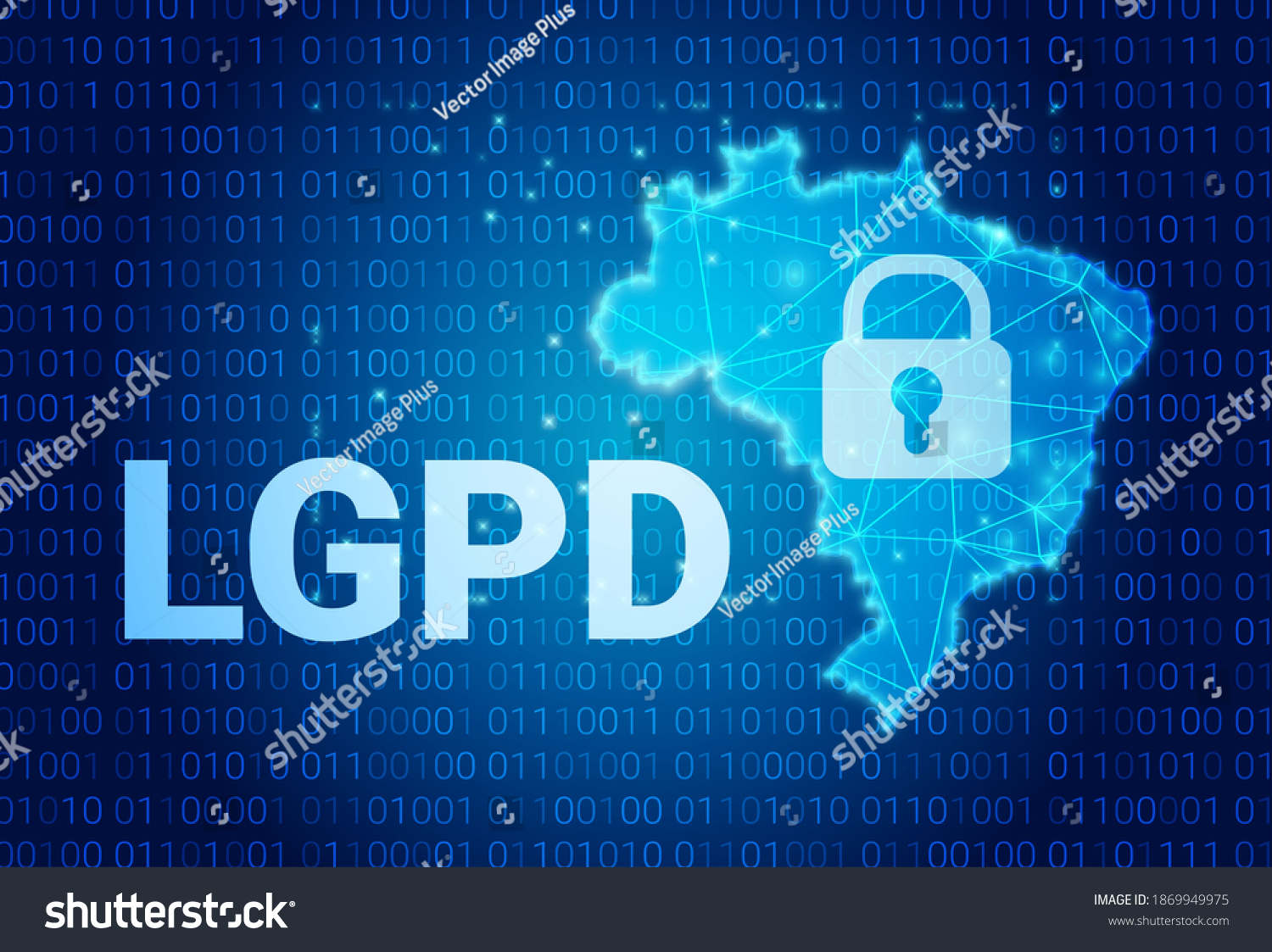 SVG of LGPD - Brazilian Data Protection Authority DPA, rights under the Lei Geral de Prote o de Dados - Spanish . Vector illustration background with lock and map of Brazil svg