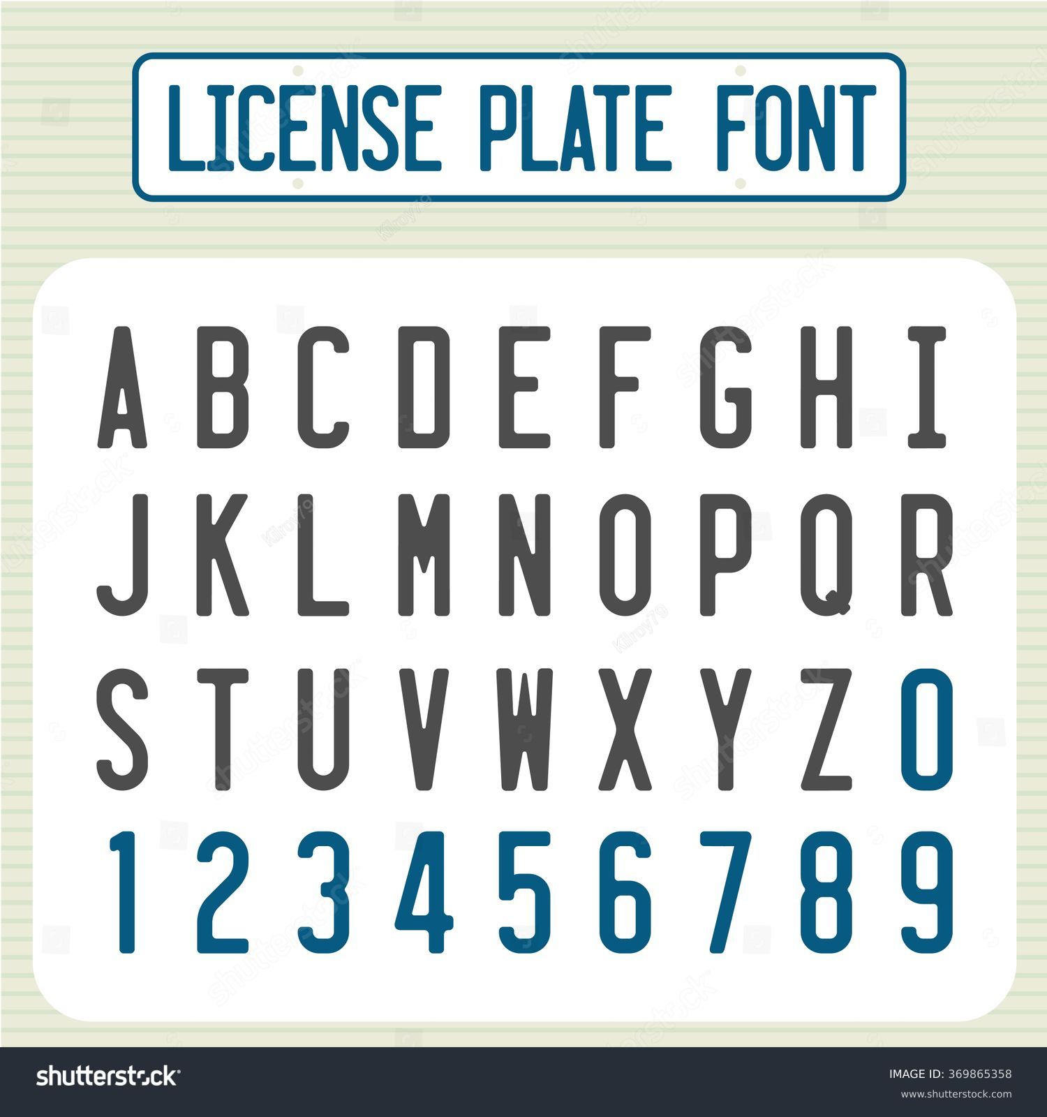 License Plate Font Car Identification Number Stock Vector