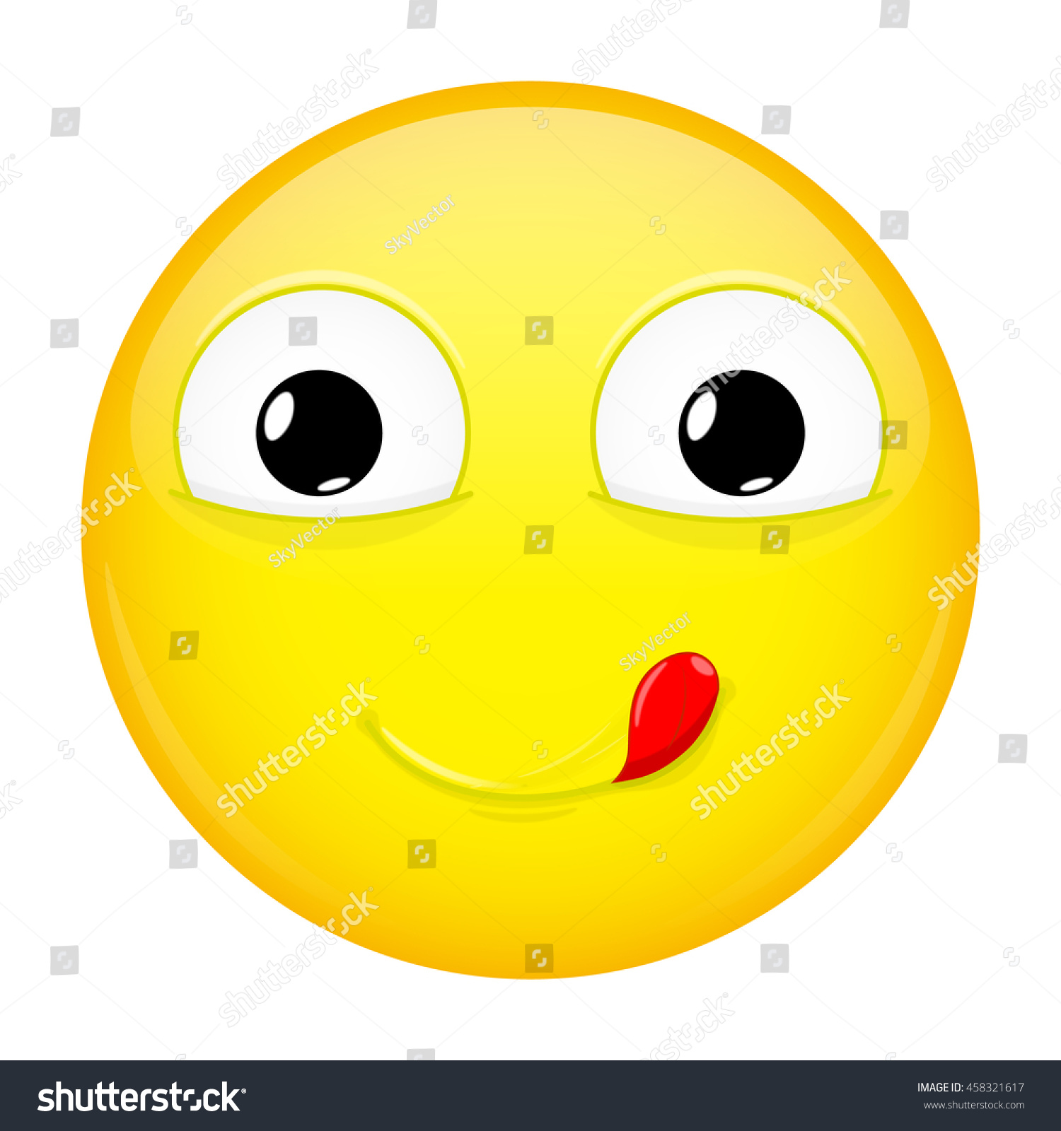 Lick lips emoji Good emotion Yummy emoticon Vector illustration smile icon