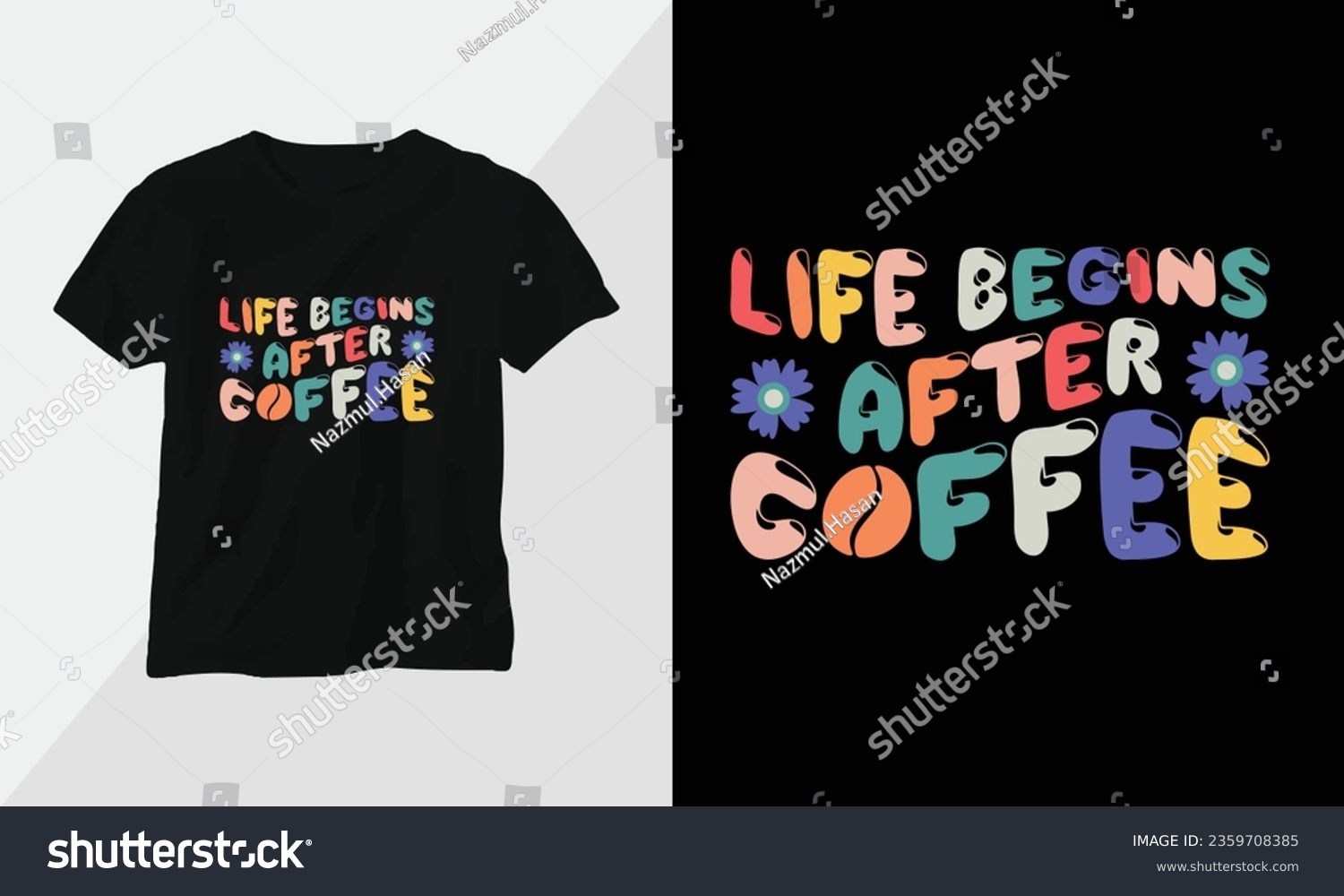 SVG of Life begins after coffee - Retro Groovy Inspirational T-shirt Design with retro style svg