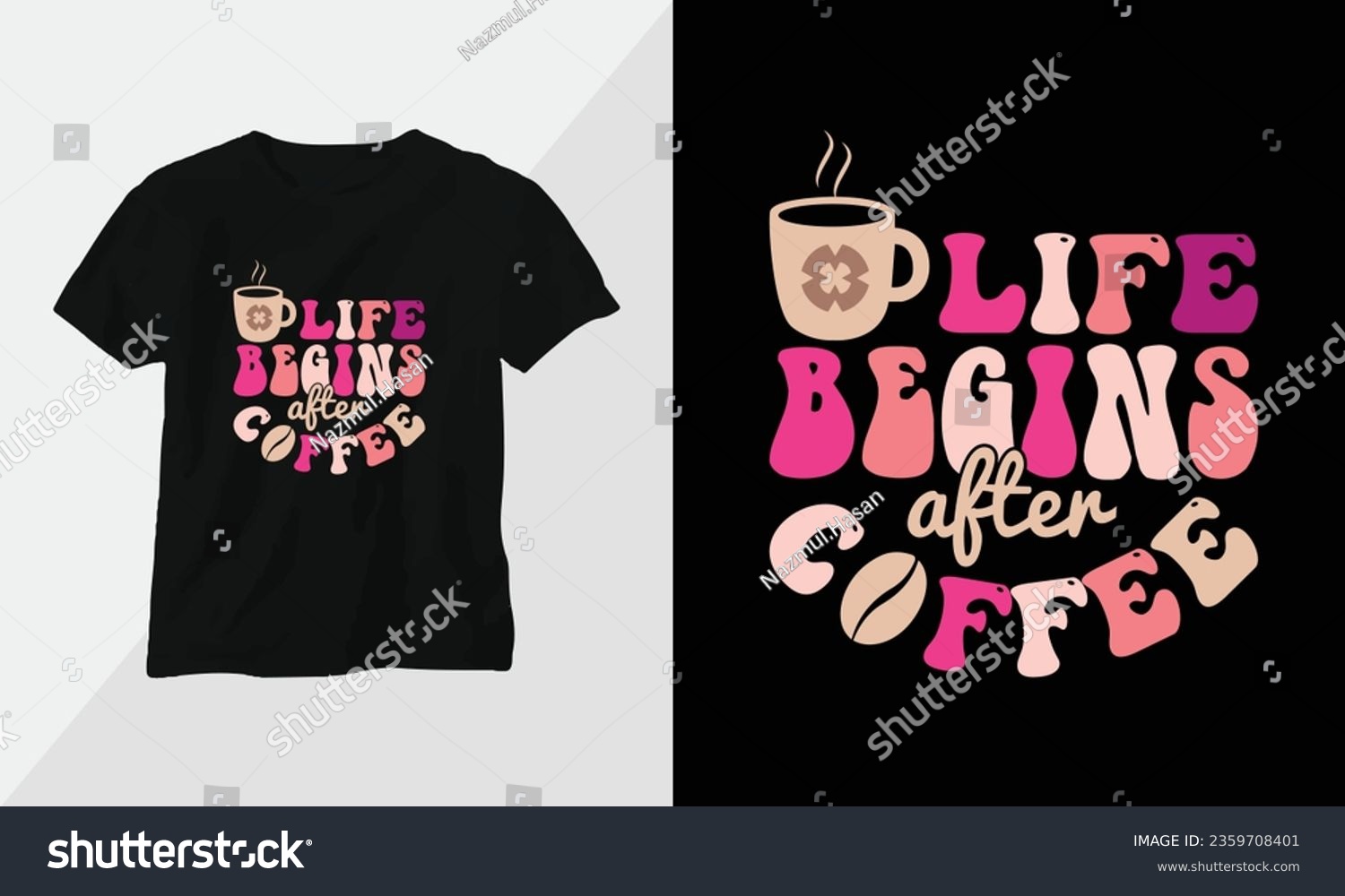 SVG of Life begins after coffee - Retro Groovy Inspirational T-shirt Design with retro style svg
