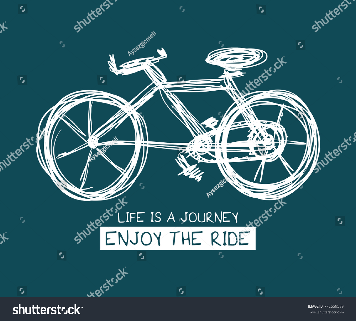 Life is a journey enjoy the ride typography Inspirational quote and bike drawing