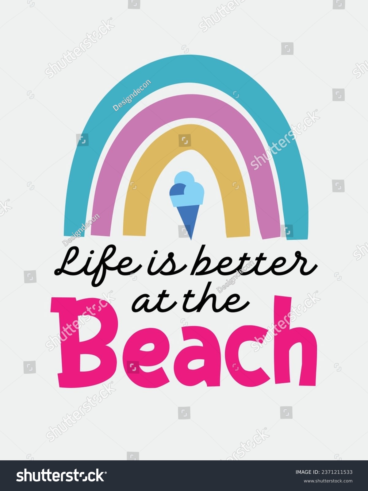 SVG of Life is better at the beach Summer vacation quote lettering with Boho rainbow on white background svg