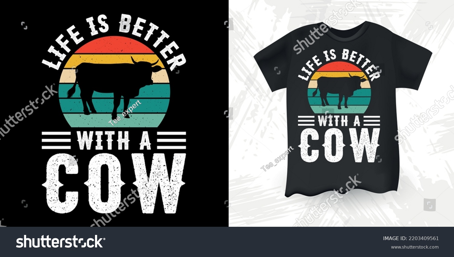 SVG of Life Is Better With A Cow Funny Farm Farmer Cow Lover Retro Sunset Vintage Cow T-shirt Design svg