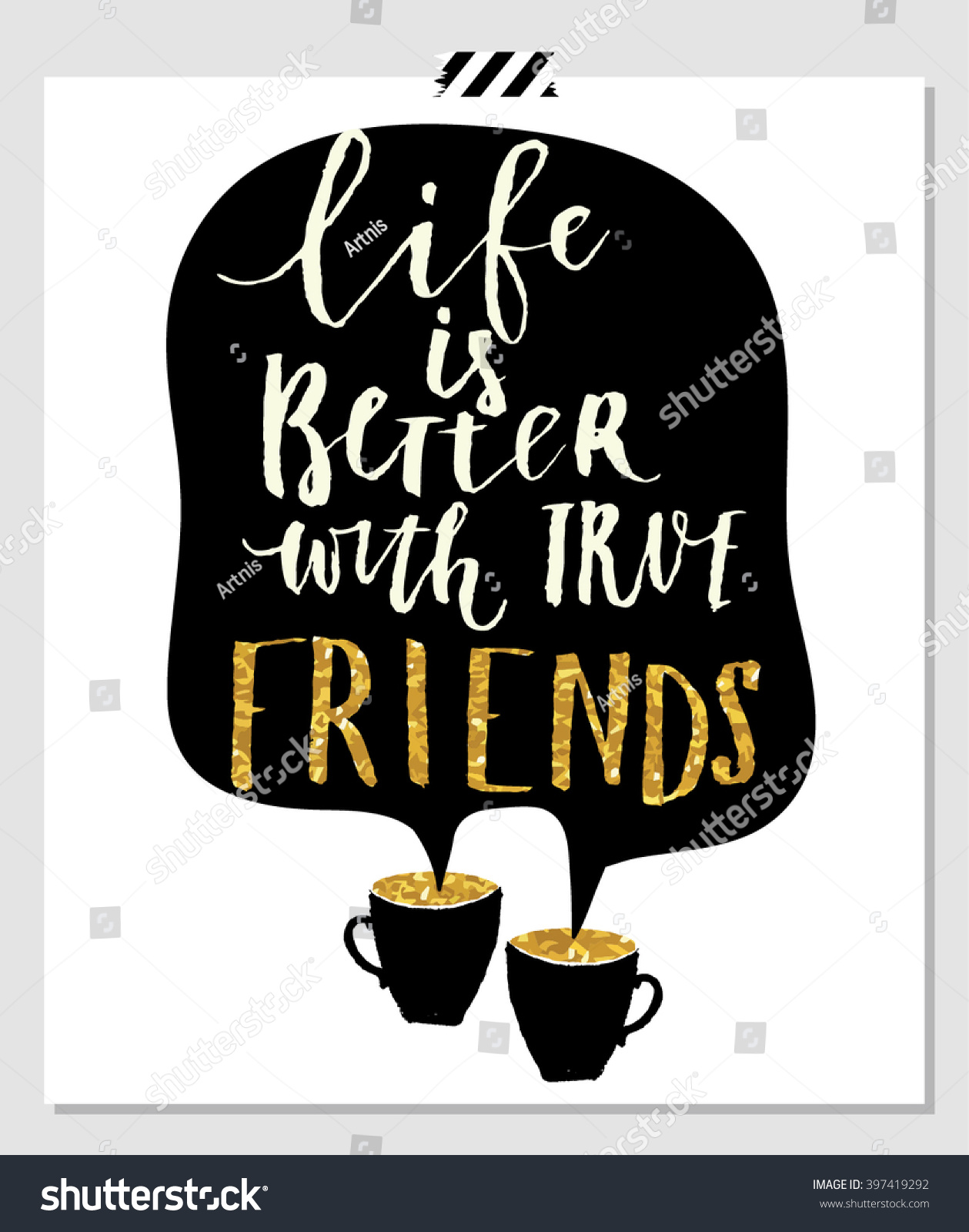 life is better with friends Card for best friends Hand lettering quote on a