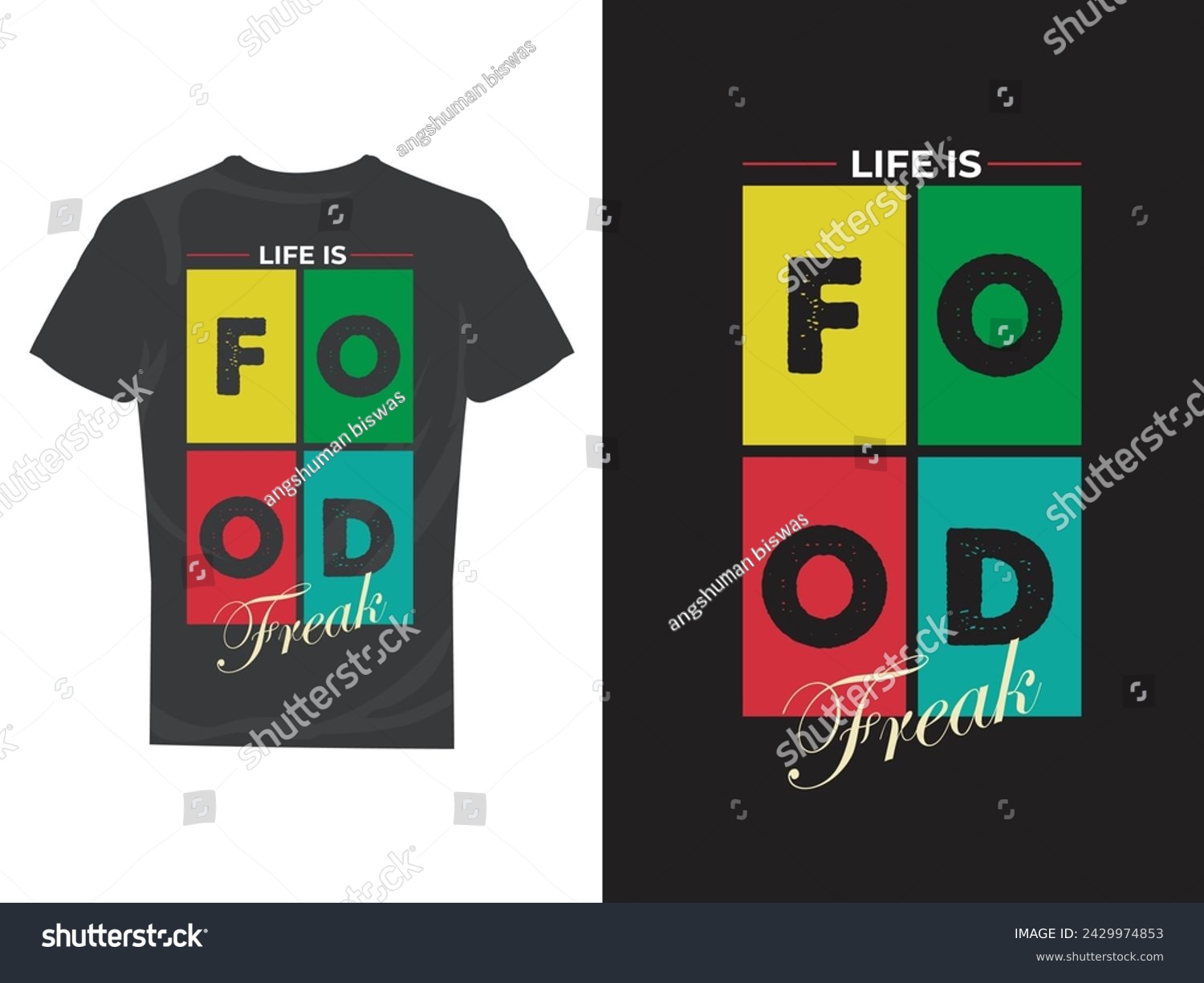 SVG of Life is Food Freak rectangle typographic tshirt design svg