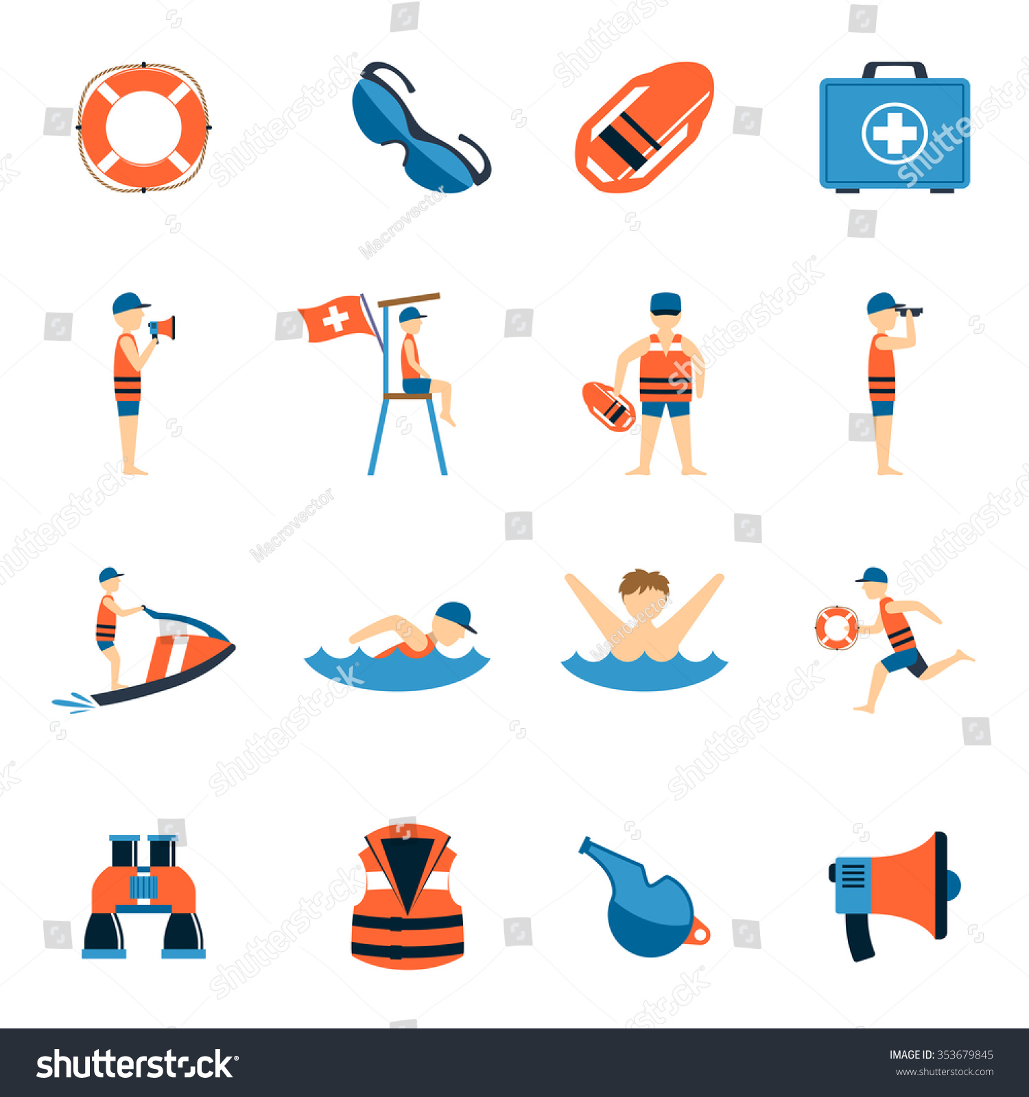 Lifeguard Icons Set Water Safety Equipment Stock Vector (Royalty Free ...