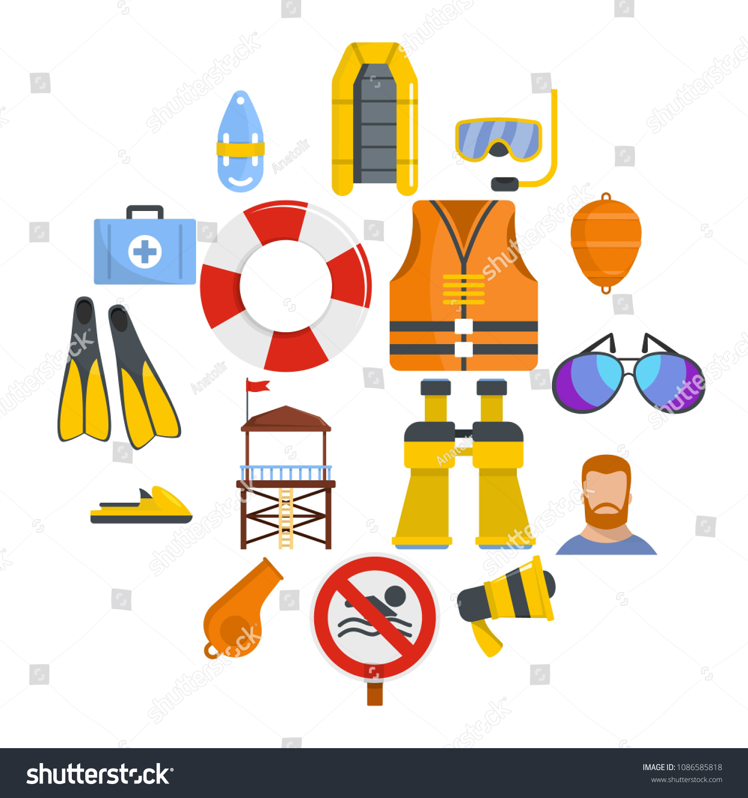 SVG of Lifeguard save icons set. Flat illustration of 16 lifeguard save vector icons for web svg