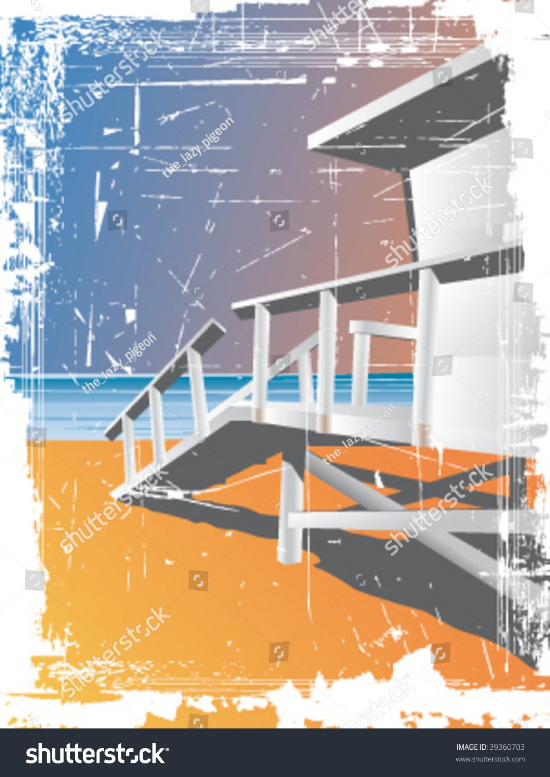 SVG of Lifeguard stand on the beach, grunge vector illustration svg