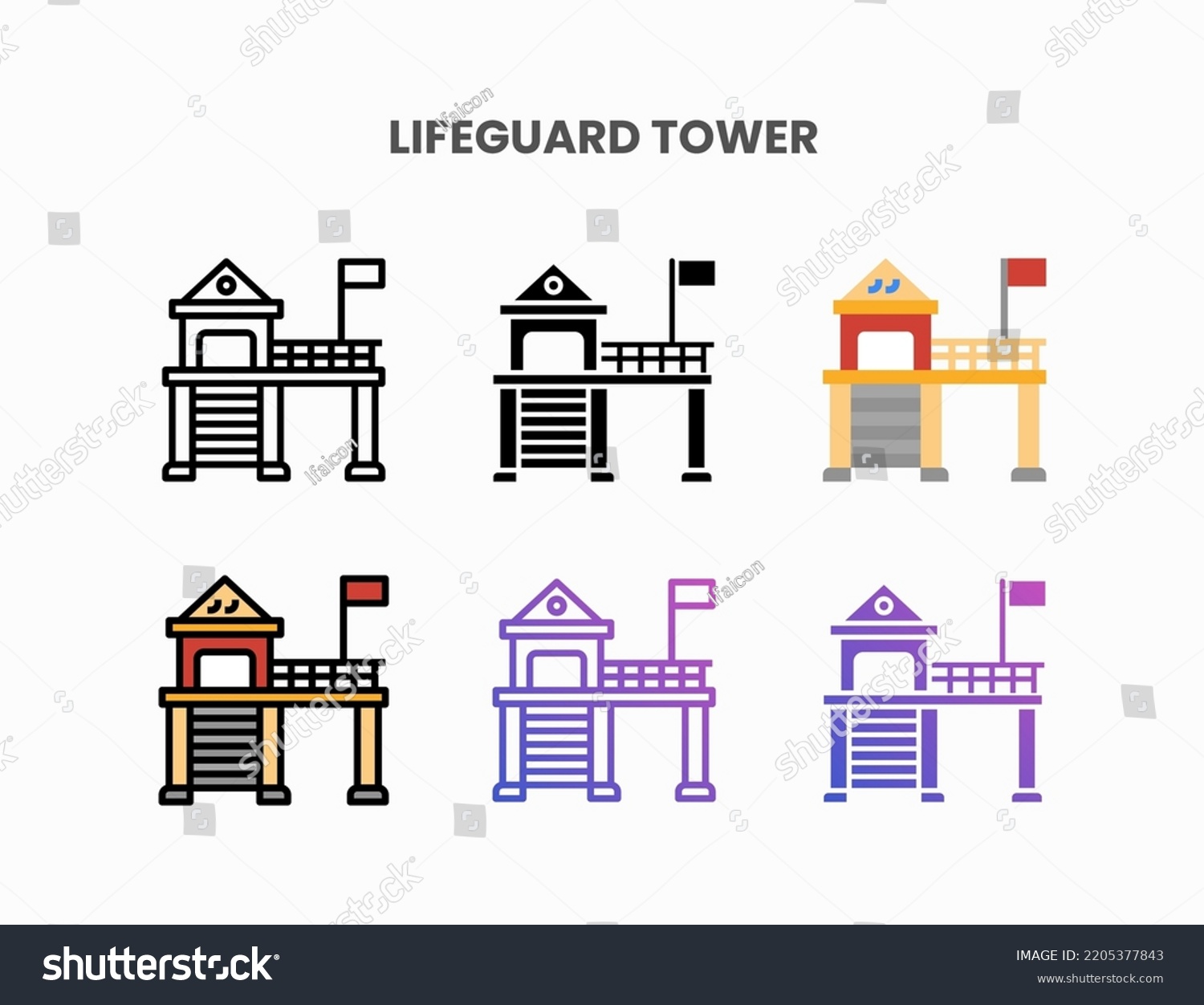 SVG of Lifeguard Tower icon set with line, outline, flat, filled, glyph, color, gradient. Can be used for digital product, presentation, print design and more. svg