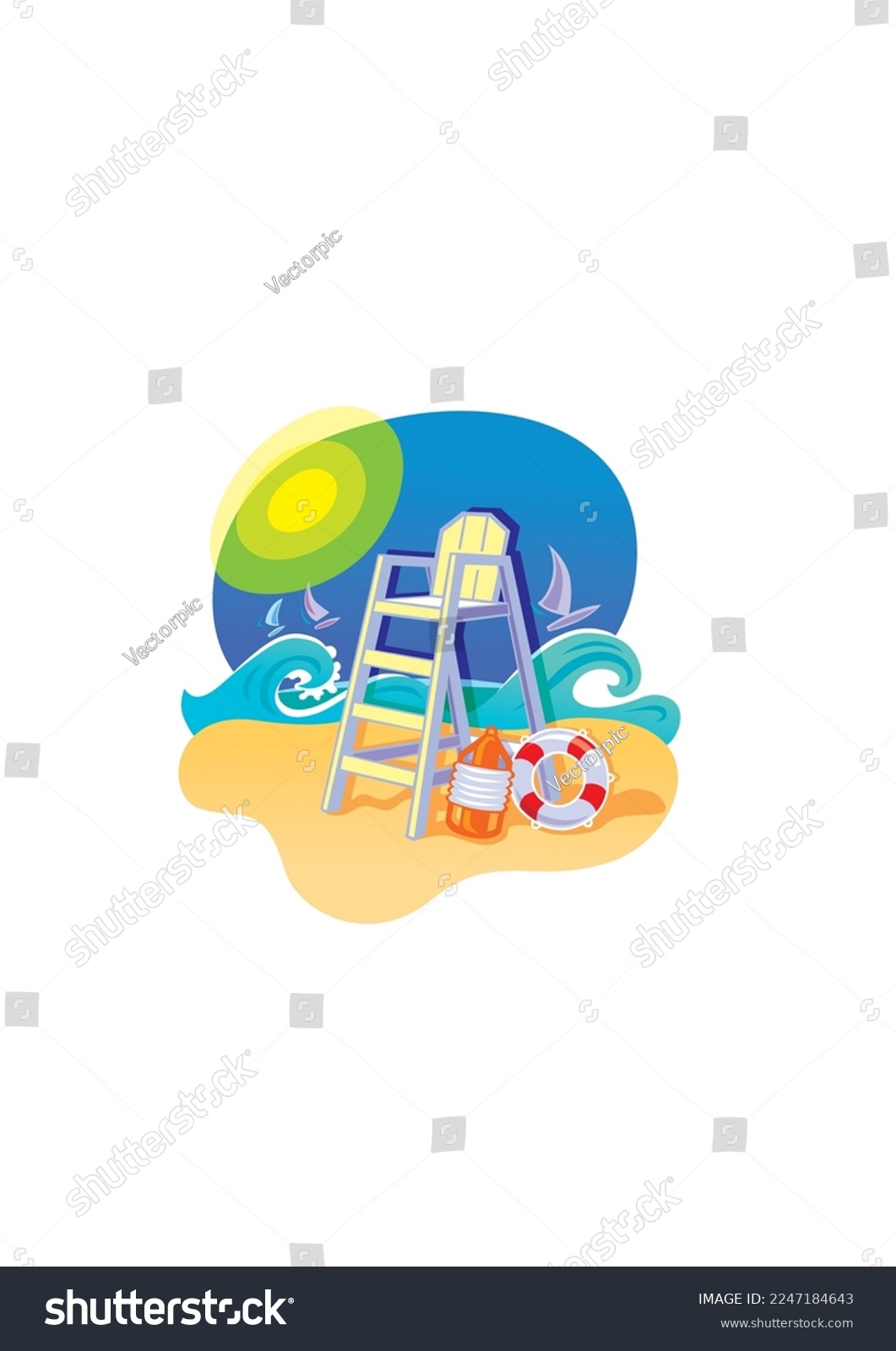 SVG of Lifeguard tower on the beach. Vector illustration in flat style. svg