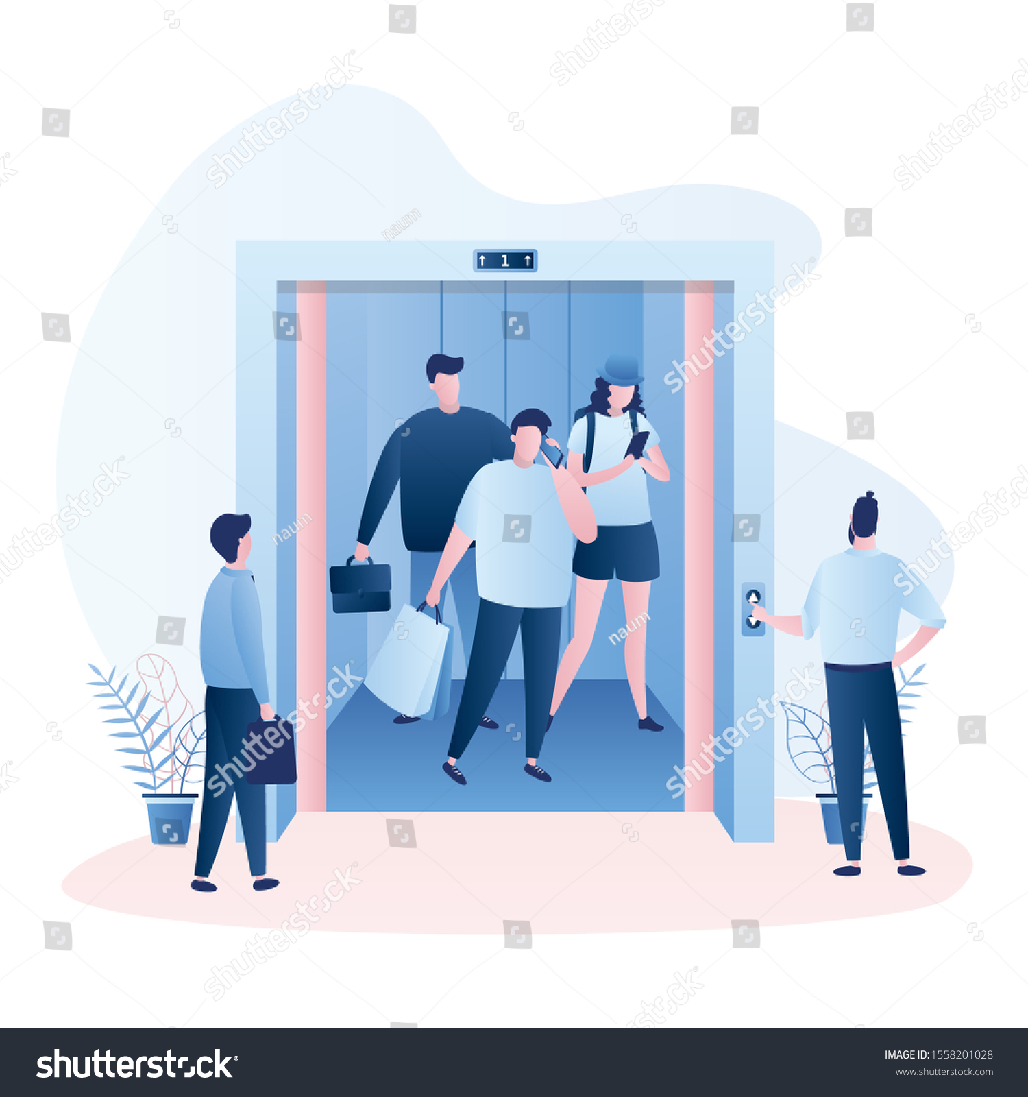 Lift Open Doors Group People Elevator Stock Vector Royalty Free