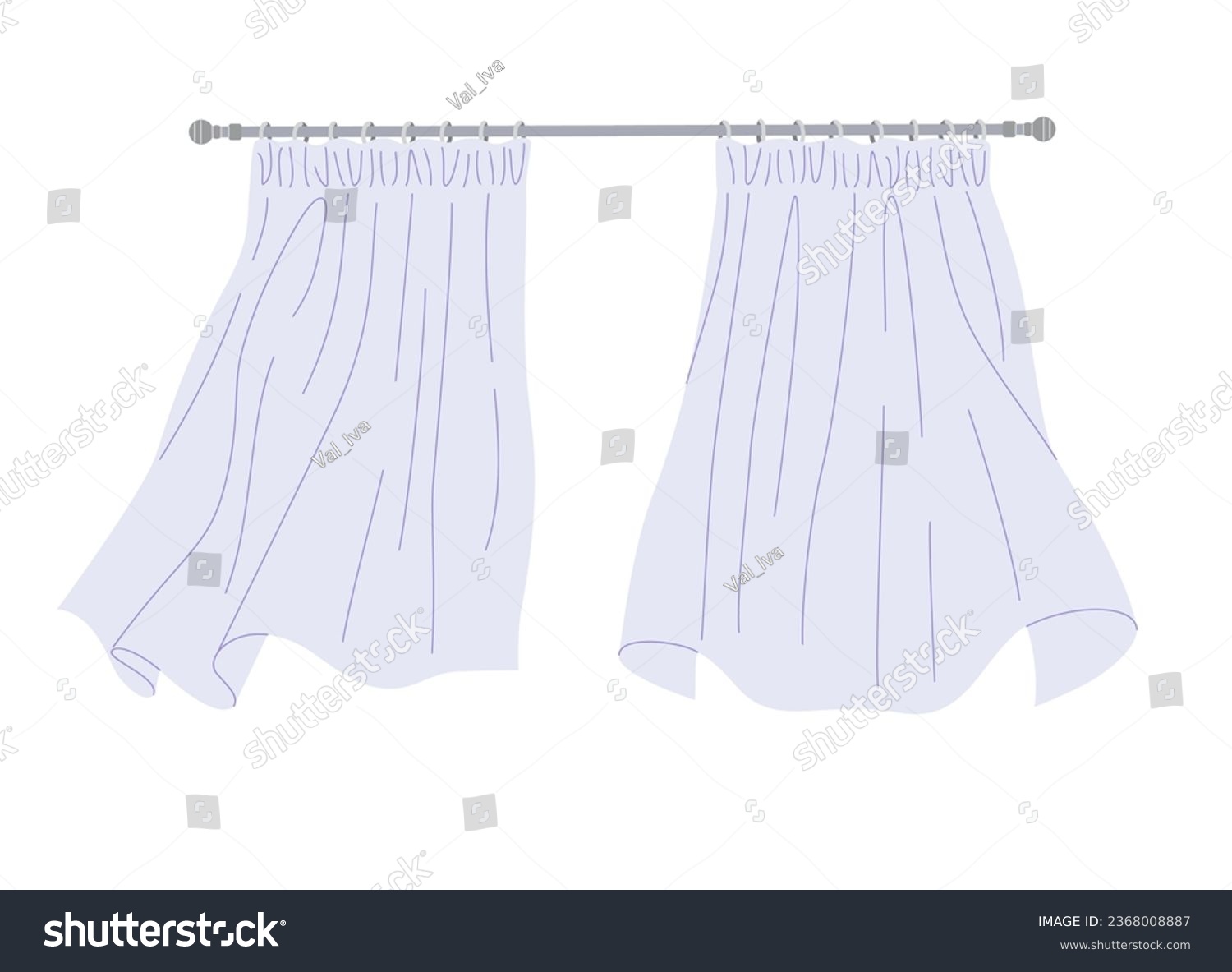 SVG of Light blue window curtains flutter in the wind isolated on white. Two curtains hanging on the rod. Element for room interior. Simple vector flat illustration.  svg
