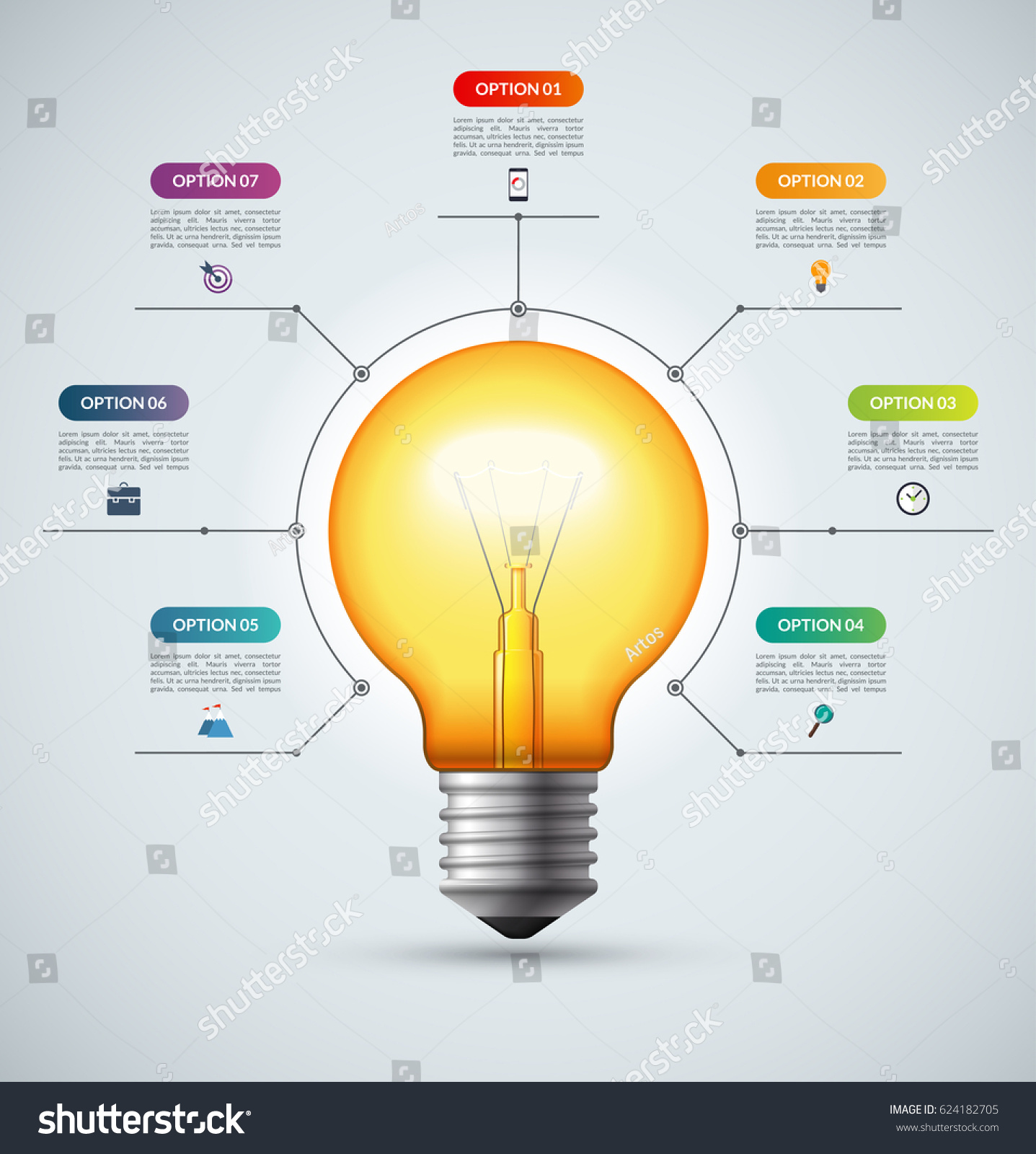 Lightbulb Infographic Template 7 Options Creative Stock Vector (Royalty ...