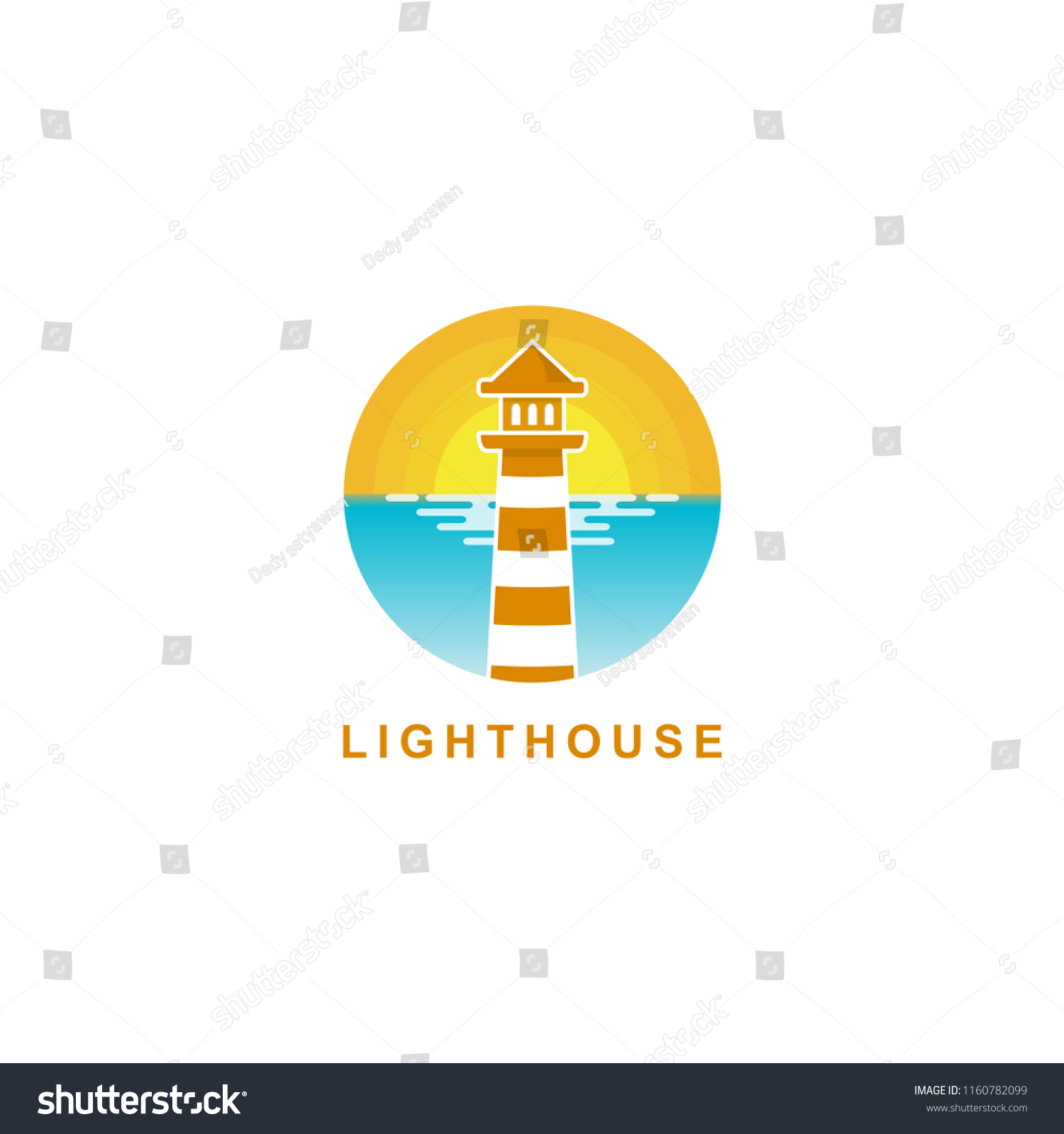 Lighthouse Logo Design Lighthouse Sunrise Beach Stock Vector (Royalty ...