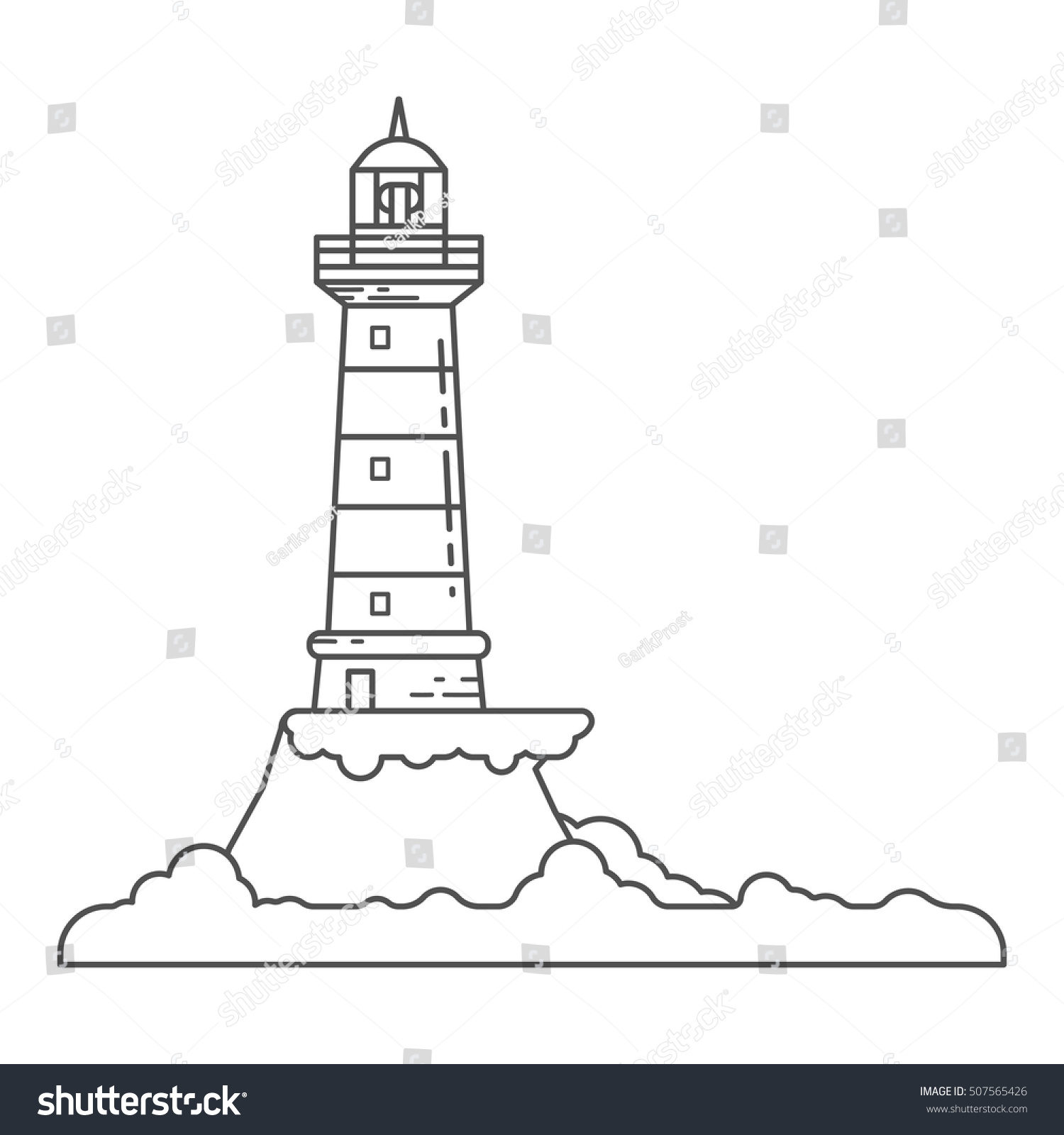 Lighthouse On Island Coast Icon Outline Stock Vector (Royalty Free ...