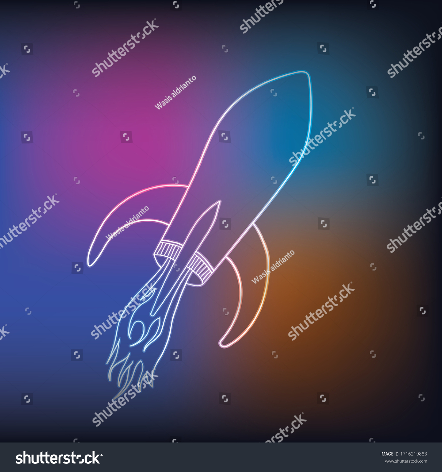 Lighting Roket Neon Ligting Vector Stock Vector (Royalty Free) 1716219883