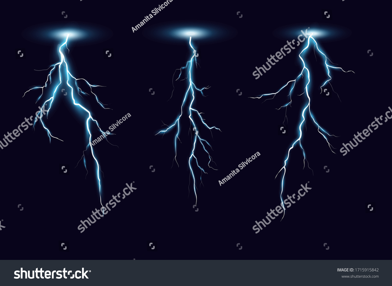 Lightning Bolts Realistic Vector Illustrations Set Stock Vector Royalty Free