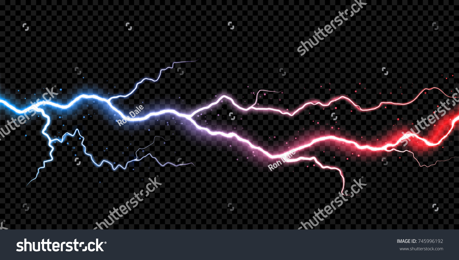 雷の雷雨が光る 黒い透明な背景にベクター画像のリアルな雷雨の天候 ネオンカラーエネルギーの電気光の閃光またはスパークバースト効果 のベクター画像素材 ロイヤリティフリー