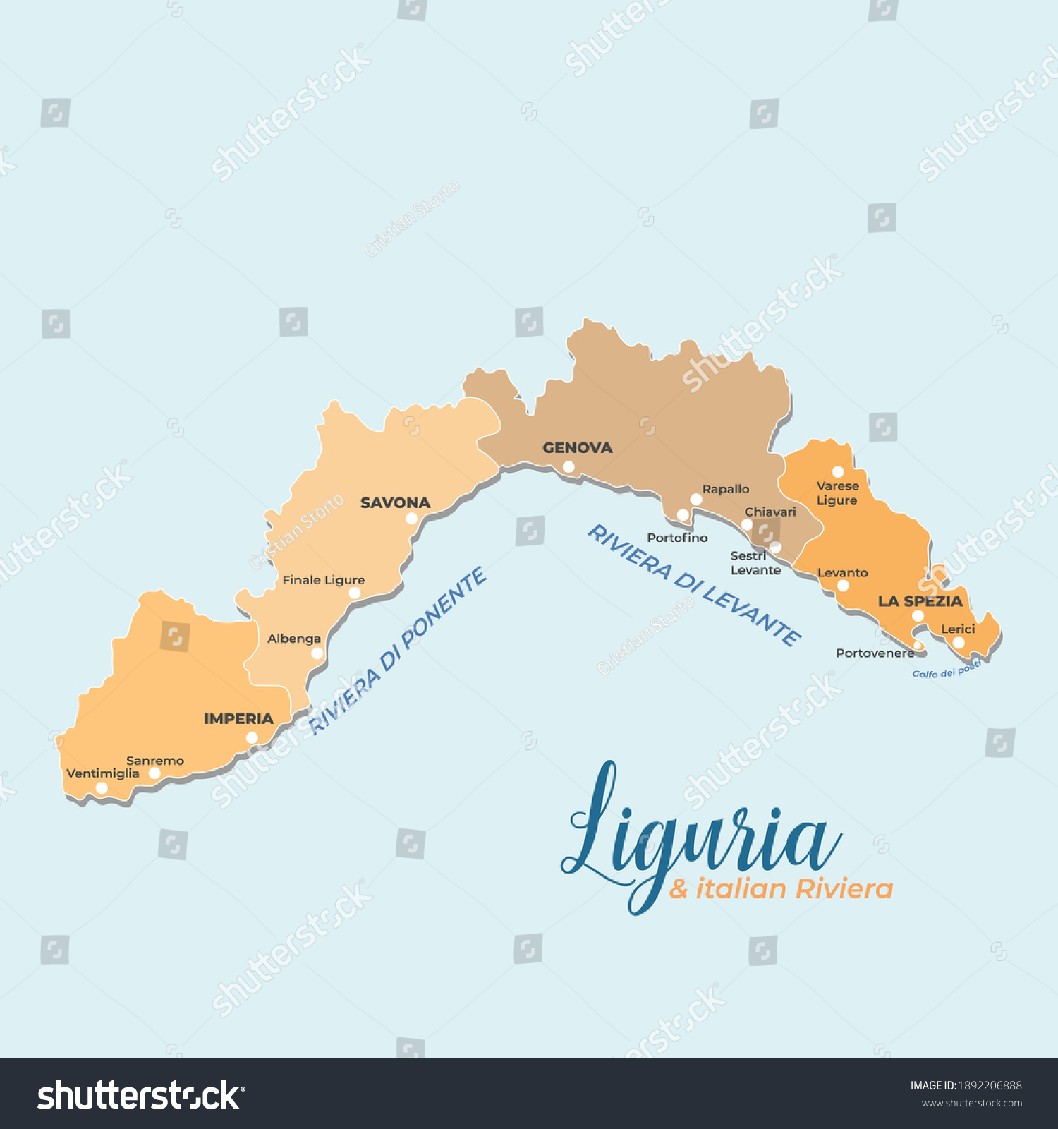 Liguria Vector Map Divided Into Provinces Stock Vector Royalty Free 1892206888 Shutterstock 9451