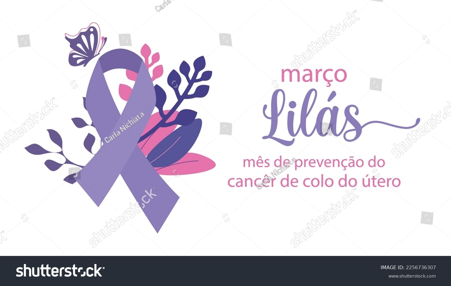 SVG of Lilac March cervical cancer prevention month in Portuguese language vector illustration. svg