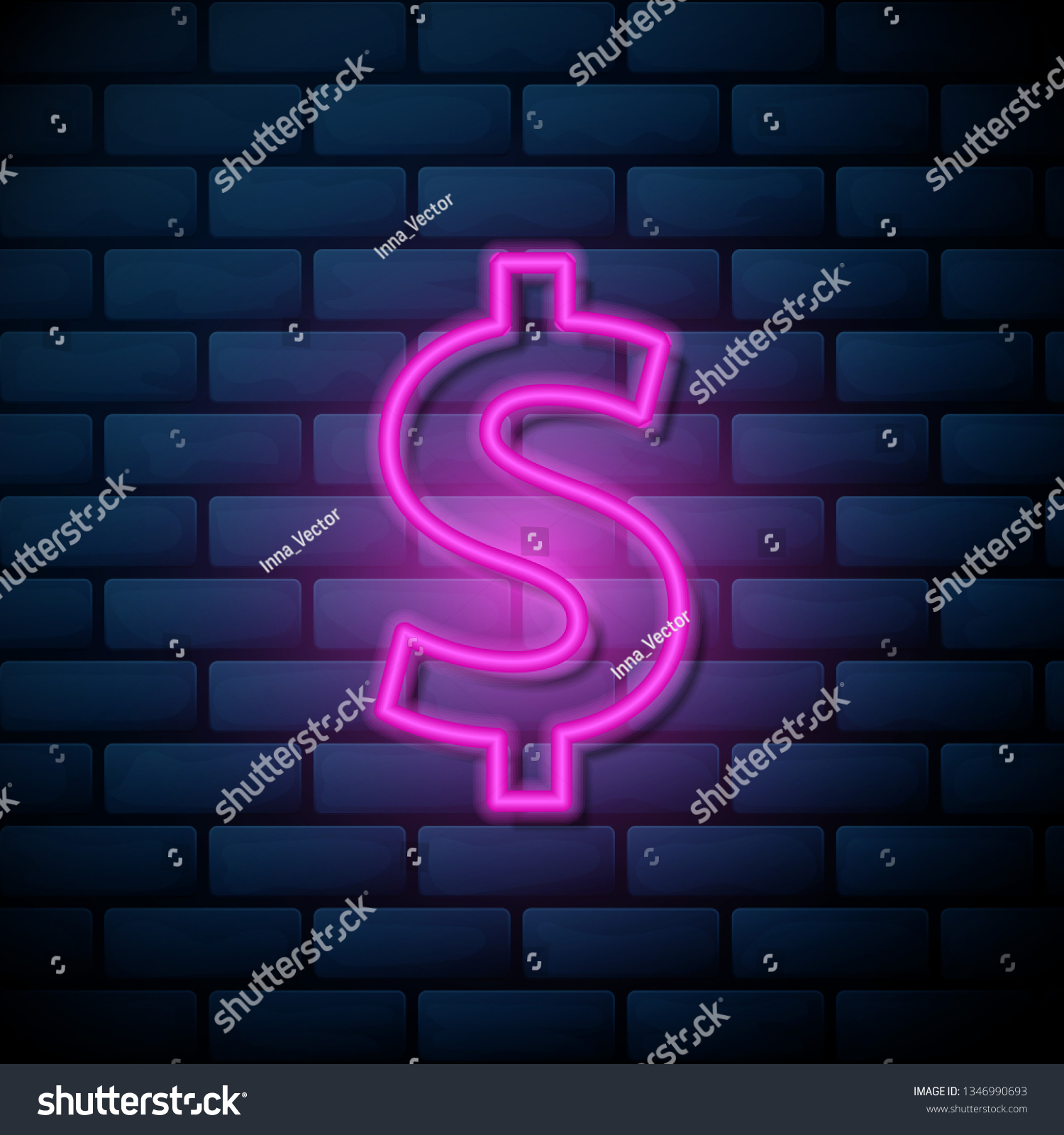 Lilac Pink Neon Sign On Brick Stock Vector Royalty Free 1346990693