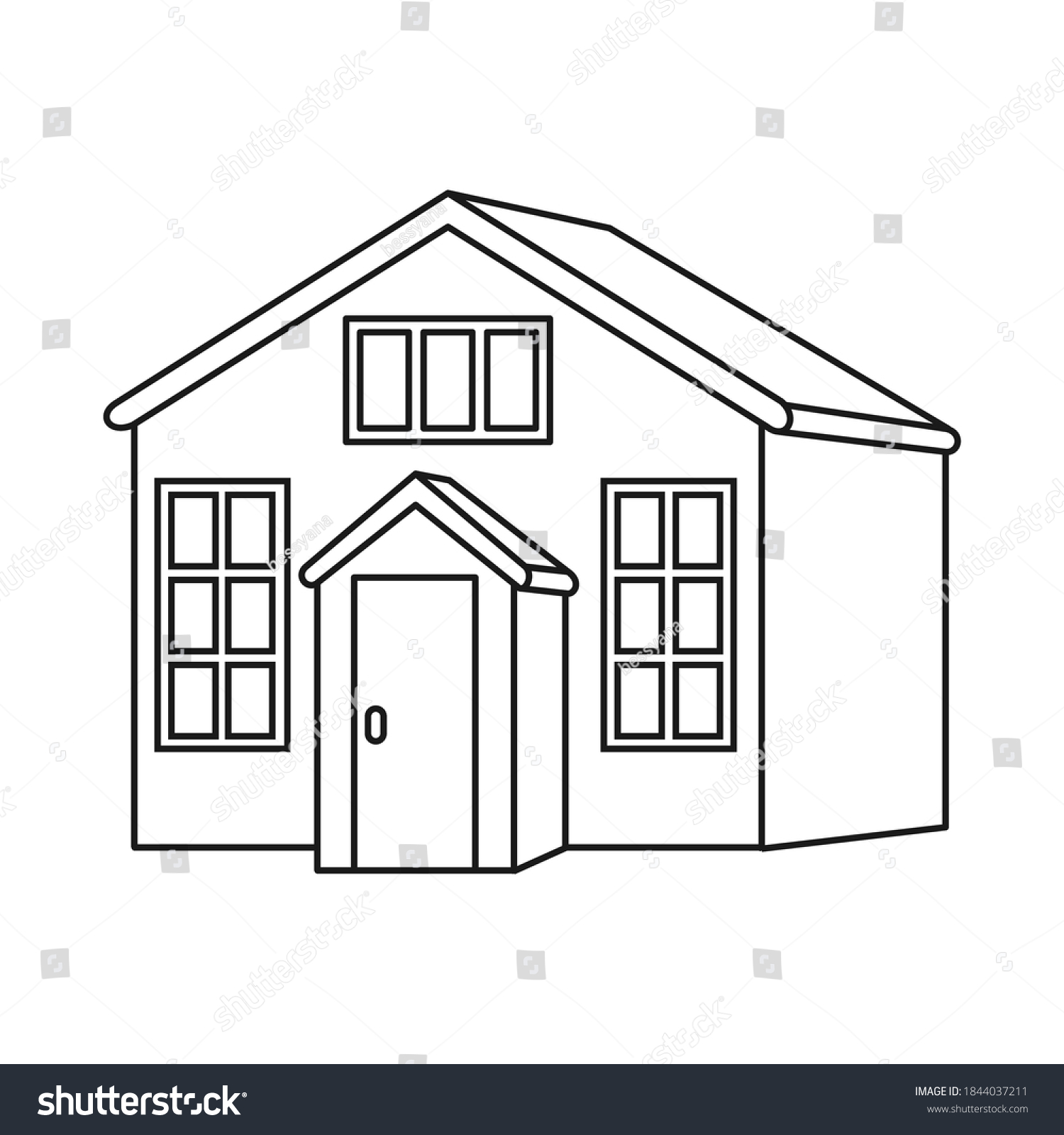 Line Art Black White Town House Stock Vector (Royalty Free) 1844037211 ...