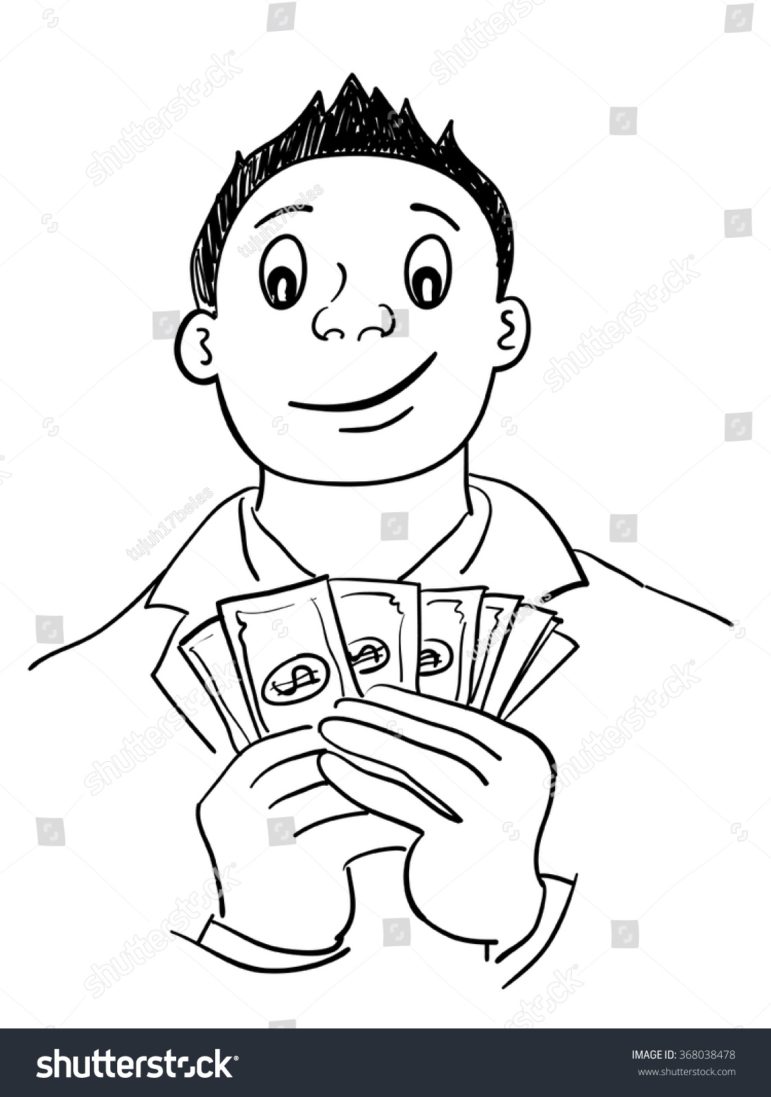 Line Art Cartoon Man Holding Money Stock Vector Royalty Free 368038478