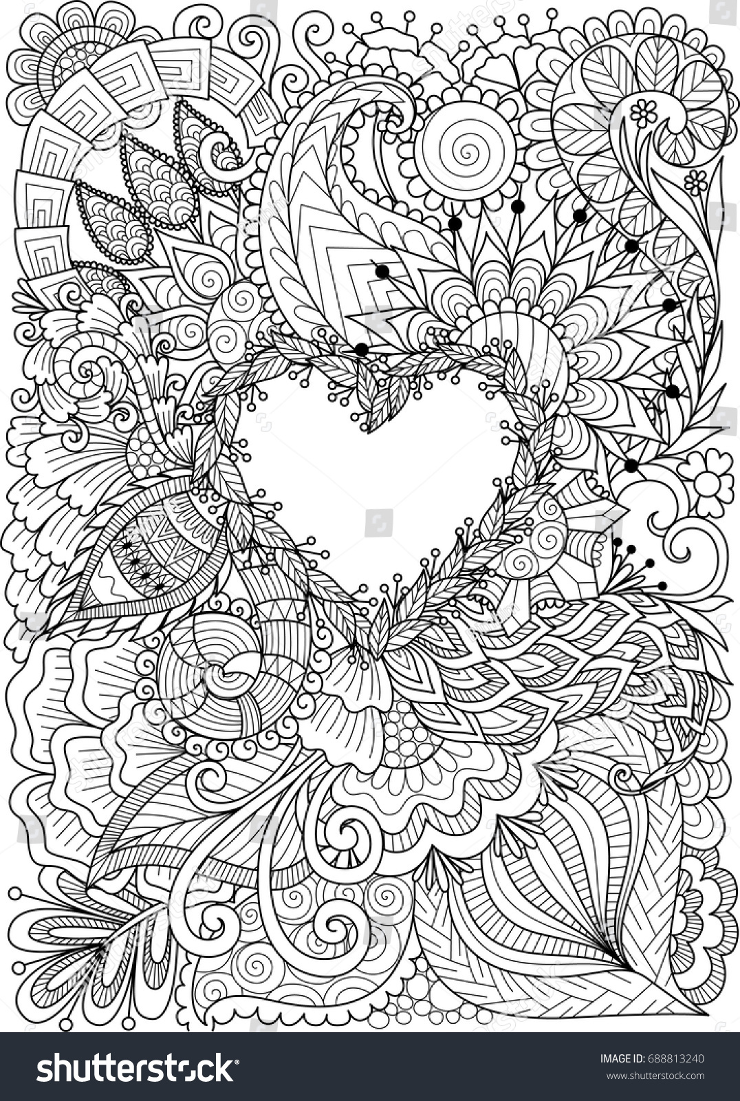 Line Art Design Flowers Around Heart Stock Vector (Royalty Free ...